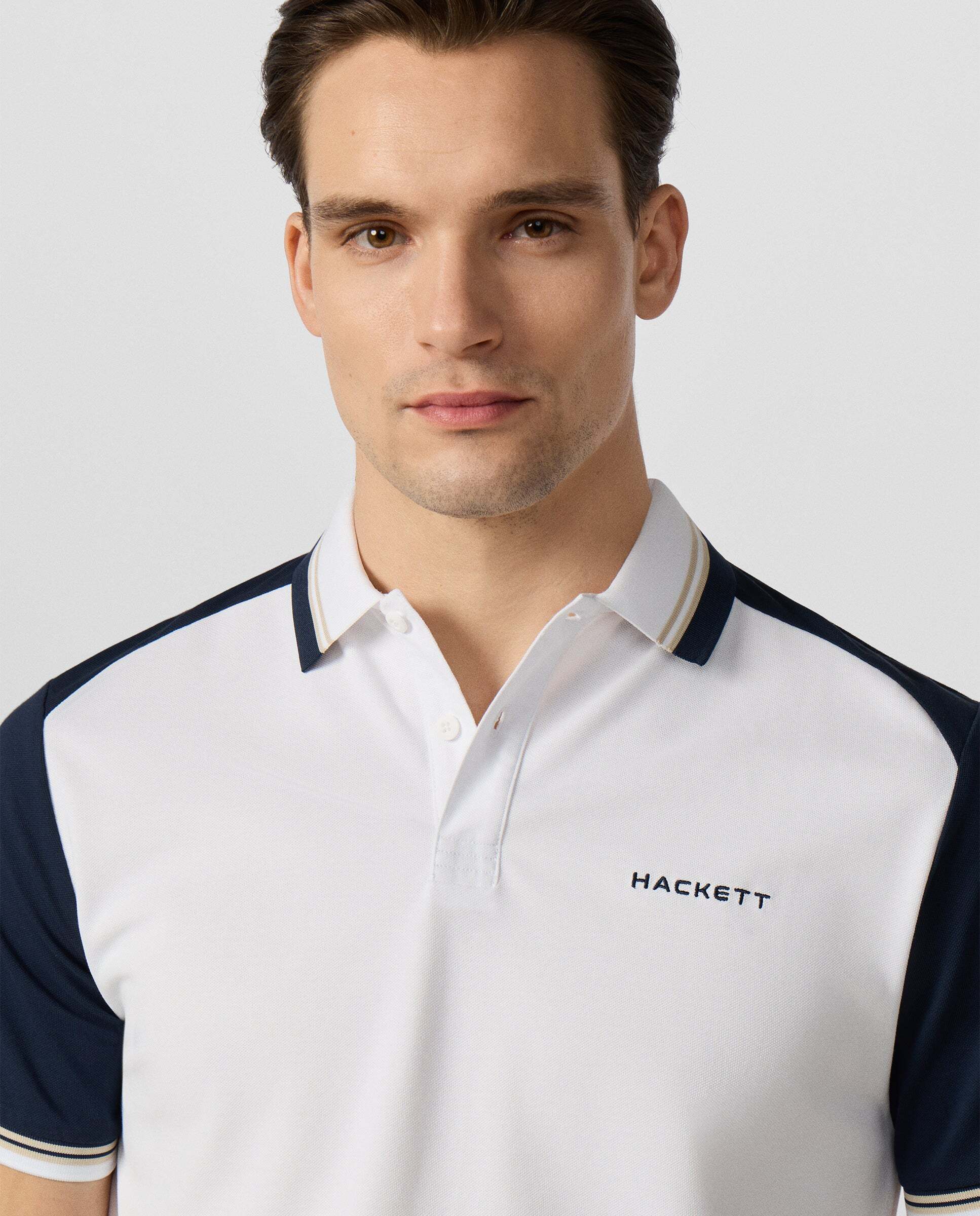 Polo de hombre color block manga corta fit clásico - Hackett - Blanco Blanco-4