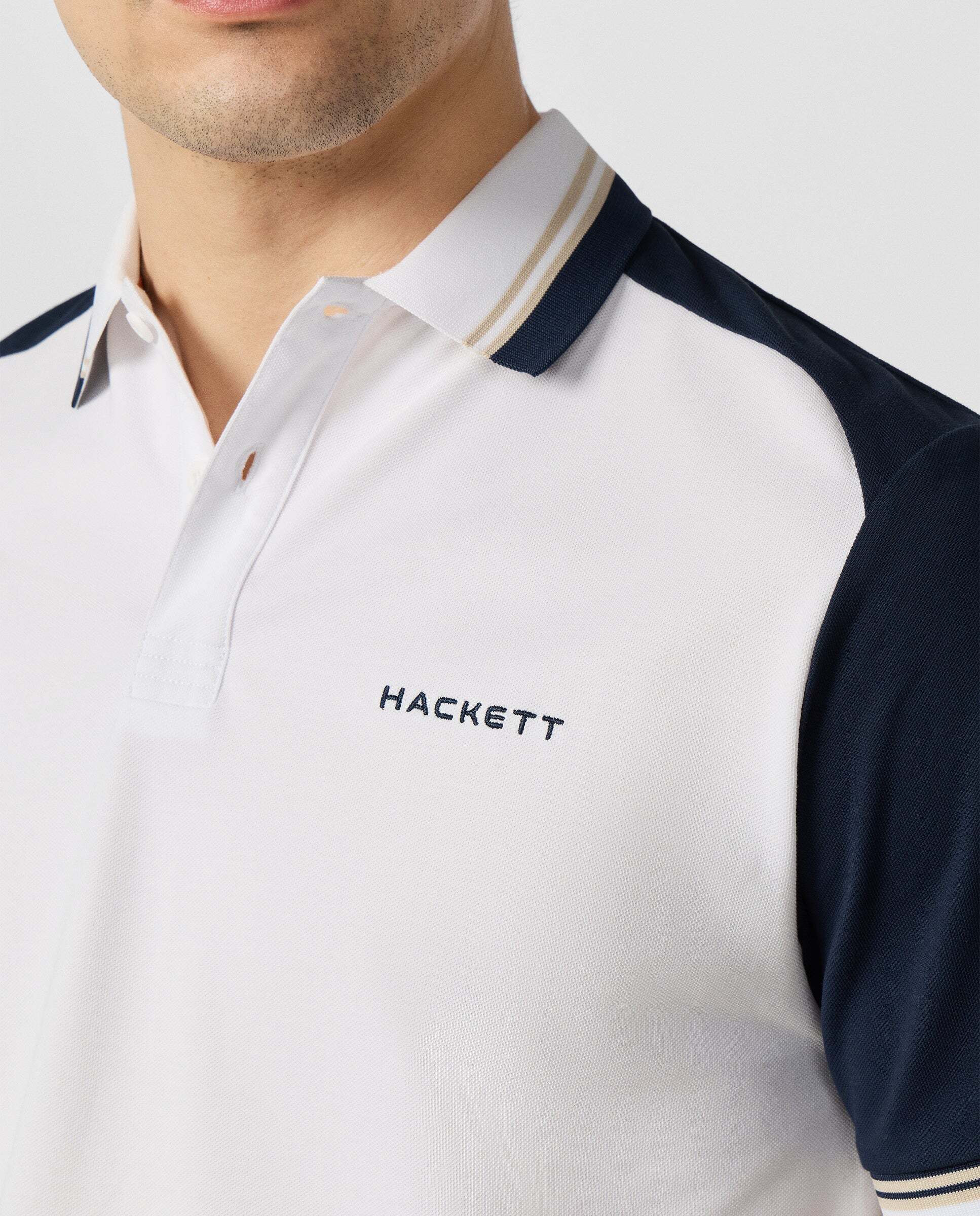 Polo de hombre color block manga corta fit clásico - Hackett - Blanco Blanco-6