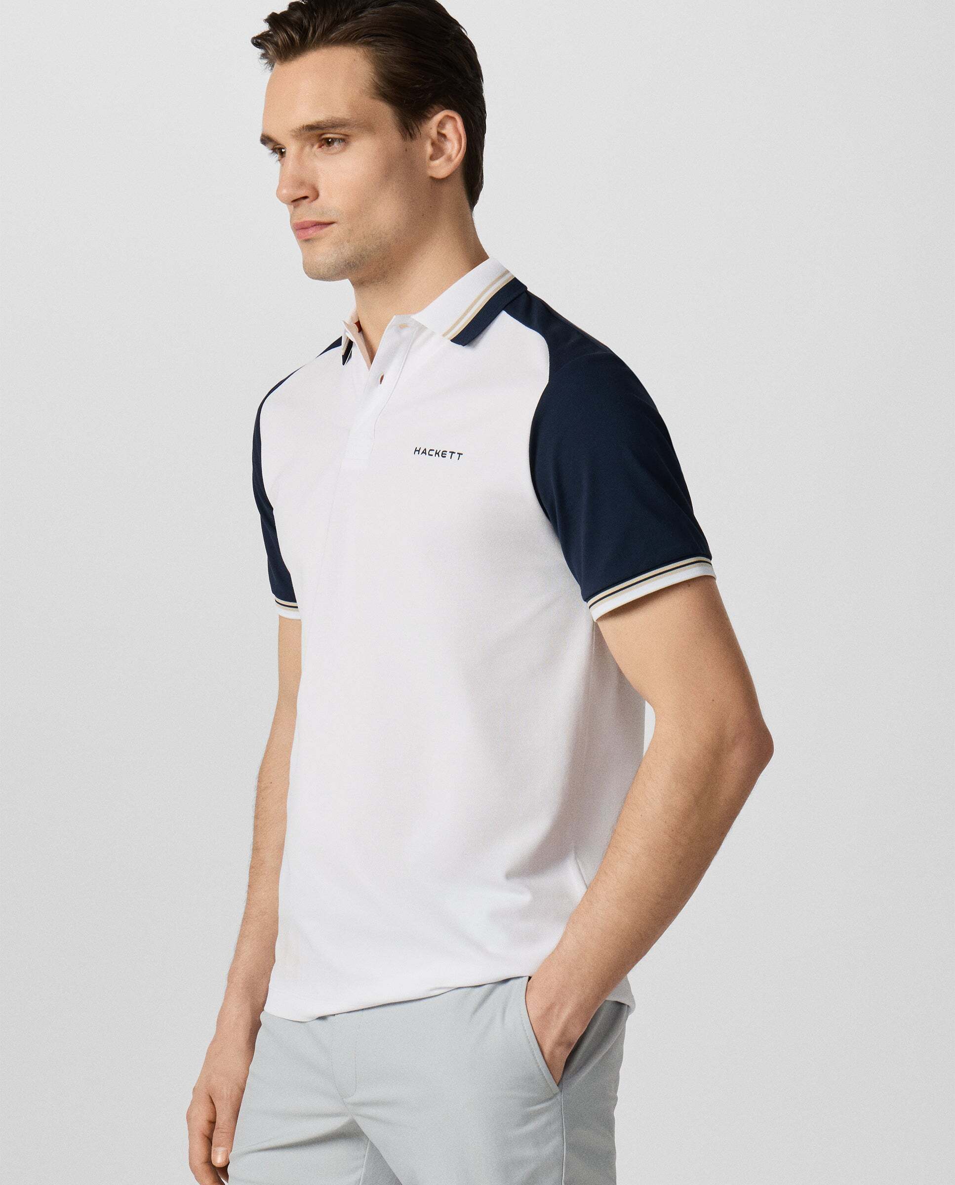 Polo de hombre color block manga corta fit clásico - Hackett - Blanco Blanco-7