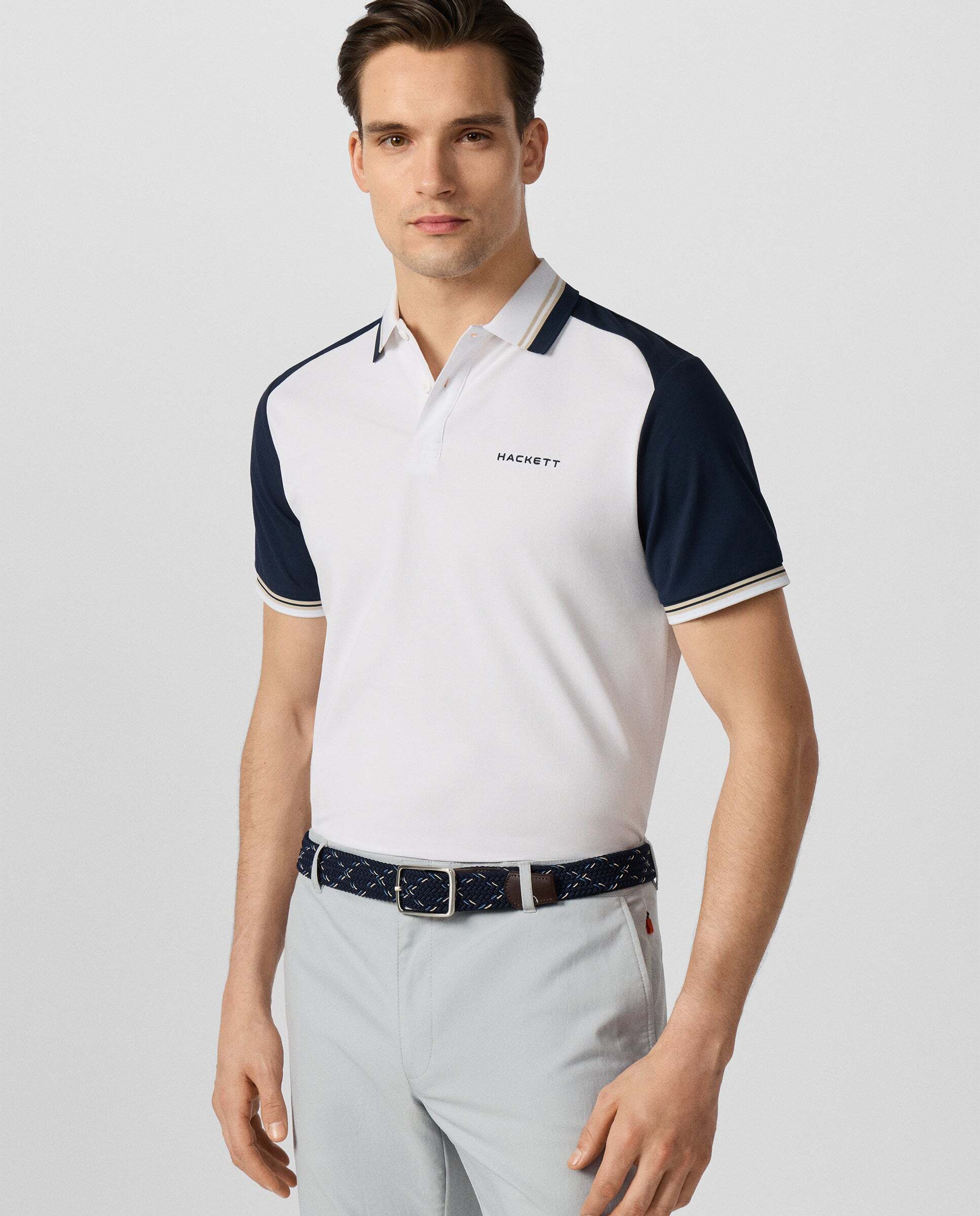 Polo de hombre color block manga corta fit clásico - Hackett - Blanco Blanco-8