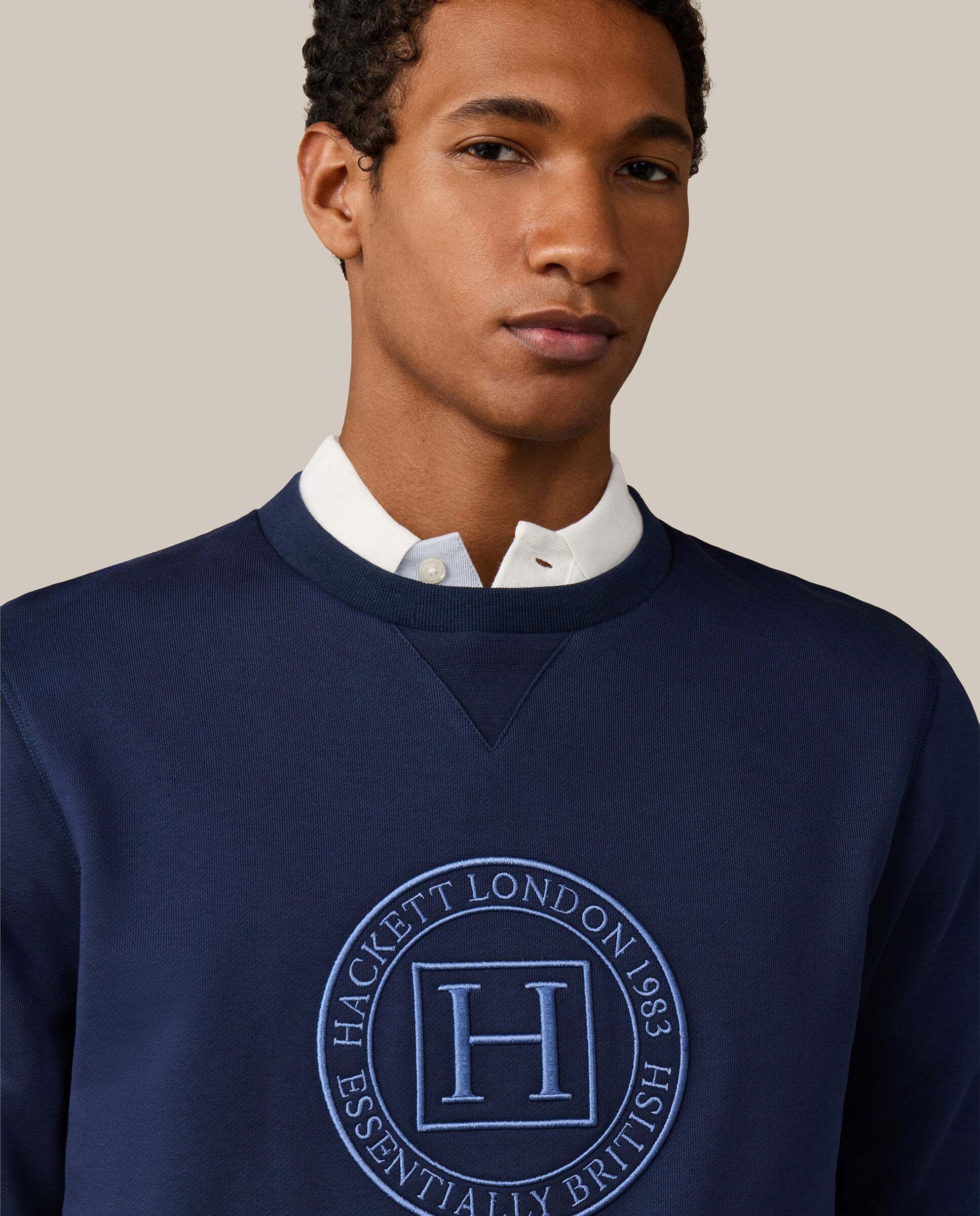 Sudadera de hombre cuello redondo con logo h - Hackett - Azul marino Azul marino-4