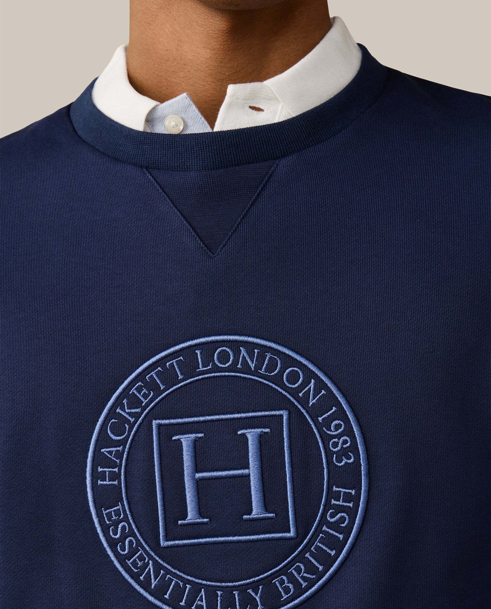 Sudadera de hombre cuello redondo con logo h - Hackett - Azul marino Azul marino-6