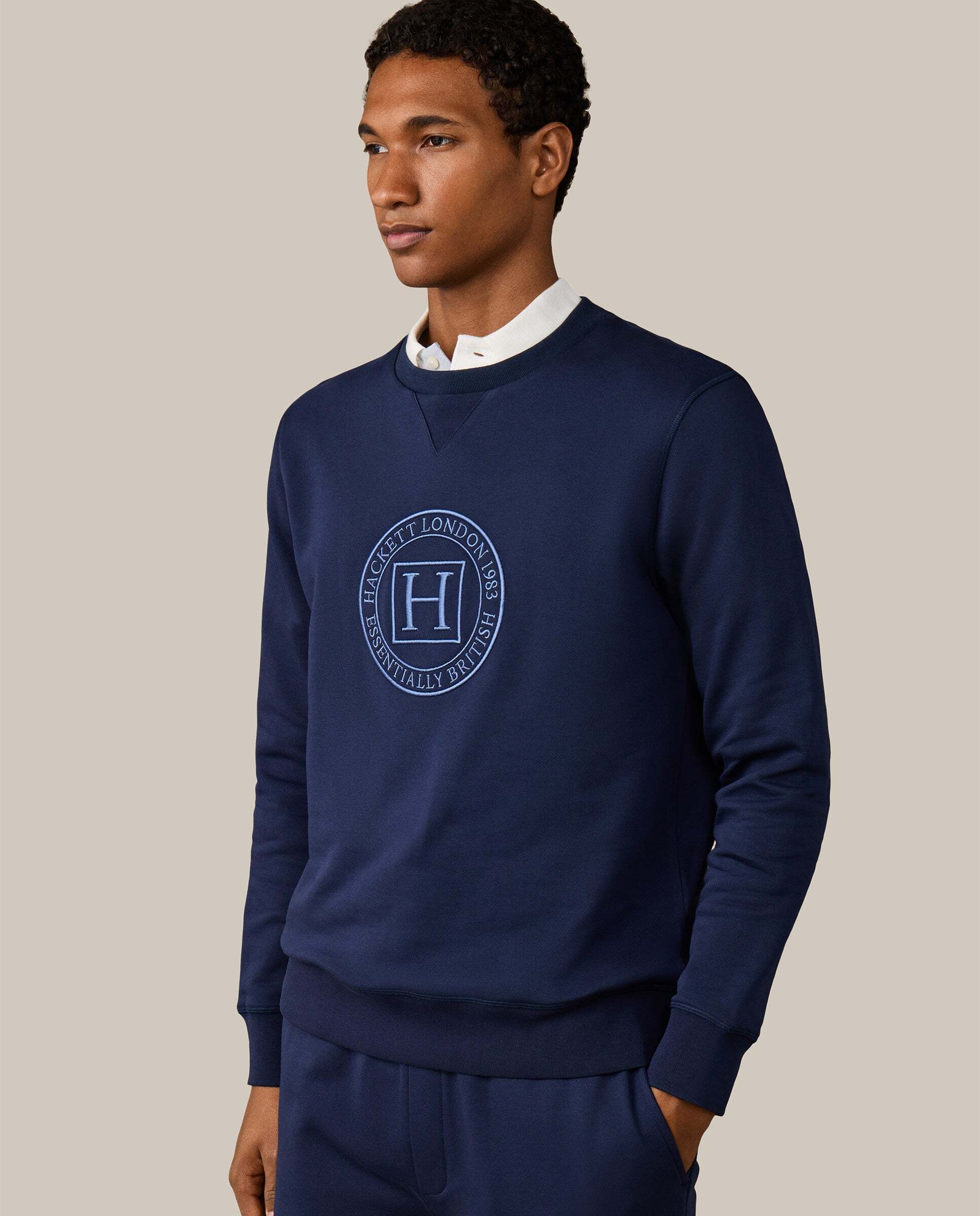 Sudadera de hombre cuello redondo con logo h - Hackett - Azul marino Azul marino-7