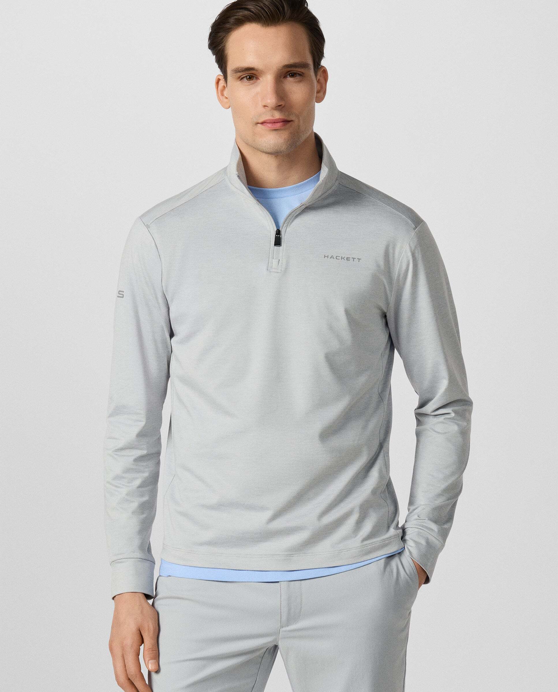 Sudadera fit slim con cremallera de un cuarto - Hackett - Gris Gris-1