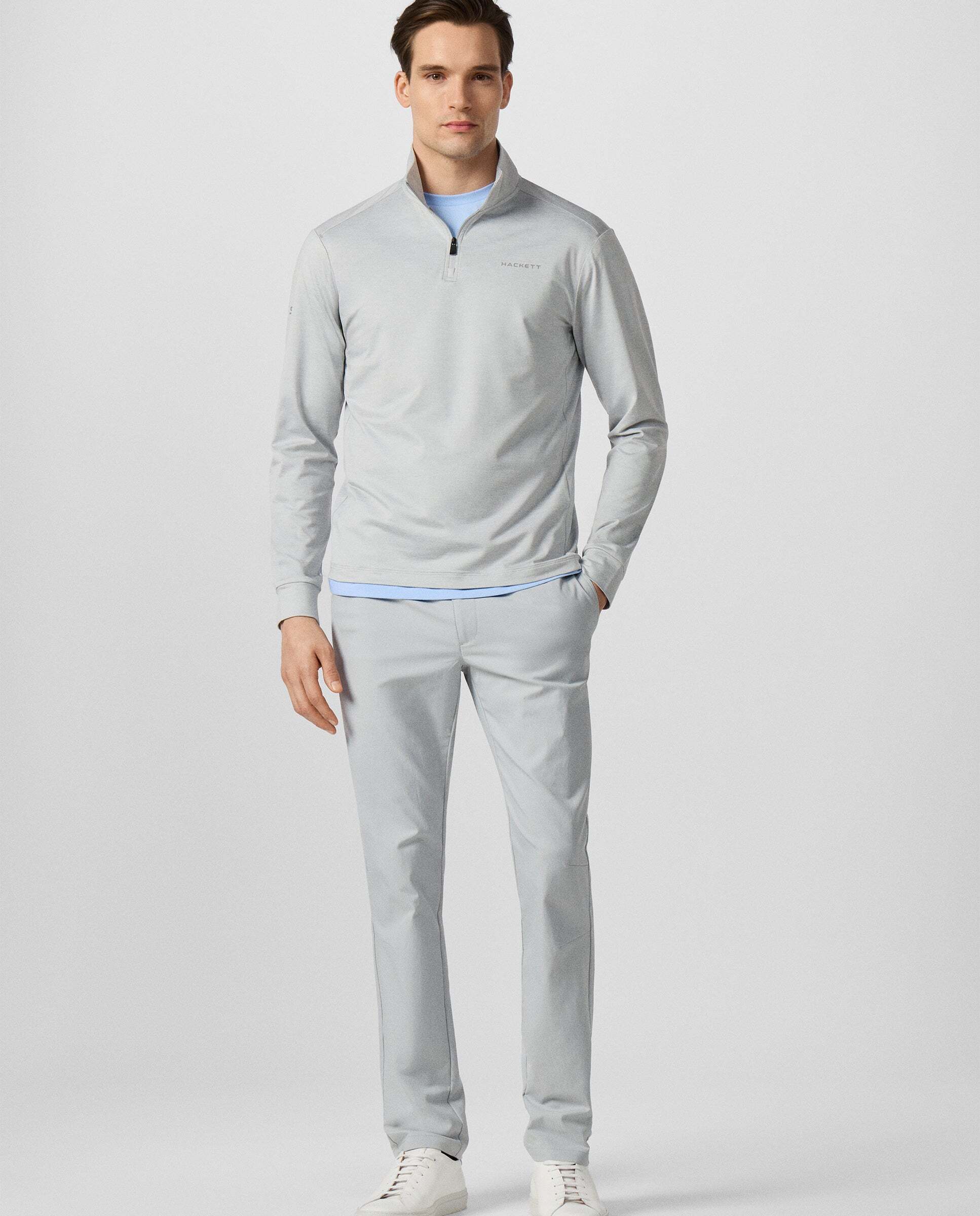 Sudadera fit slim con cremallera de un cuarto - Hackett - Gris Gris-2