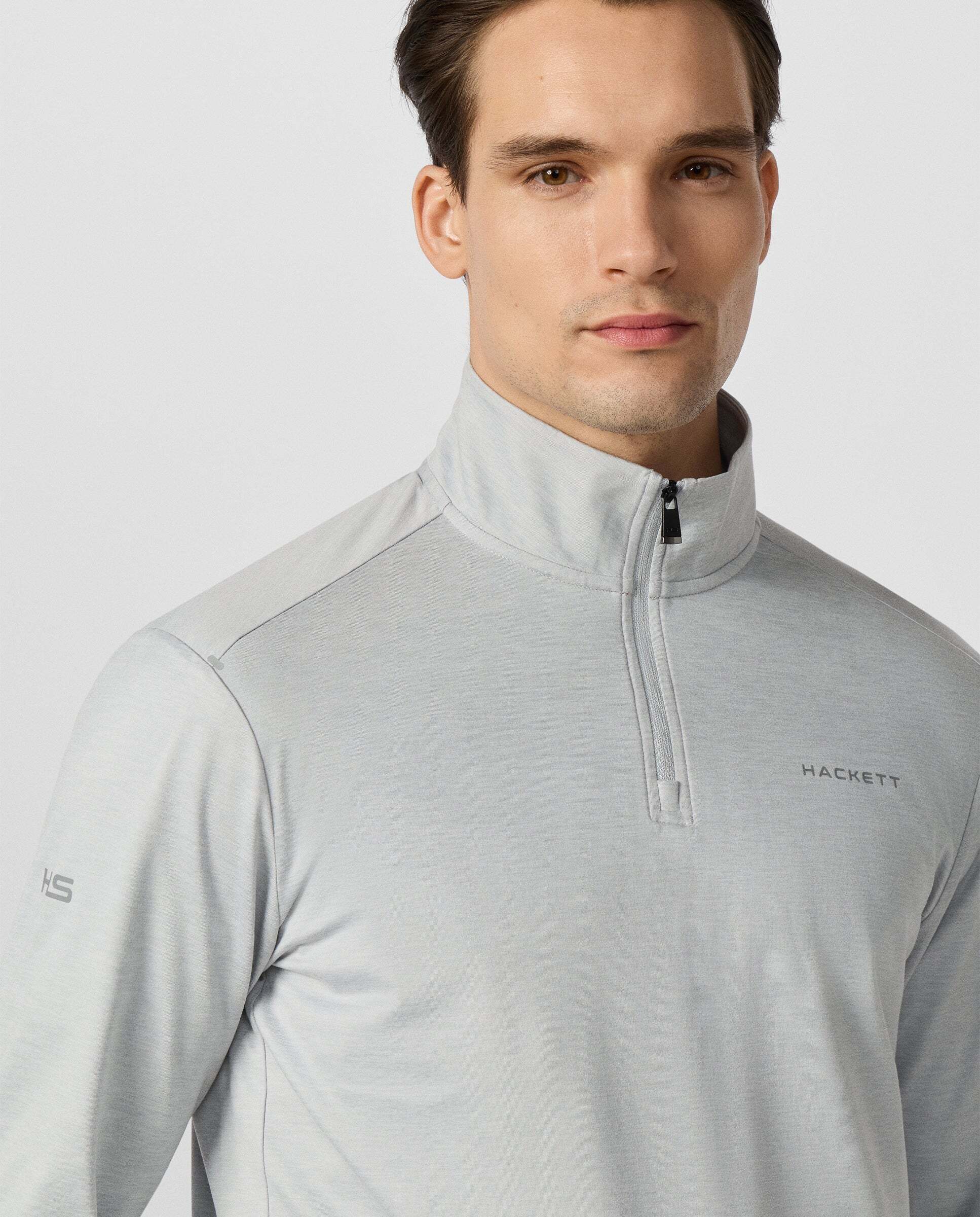 Sudadera fit slim con cremallera de un cuarto - Hackett - Gris Gris-4