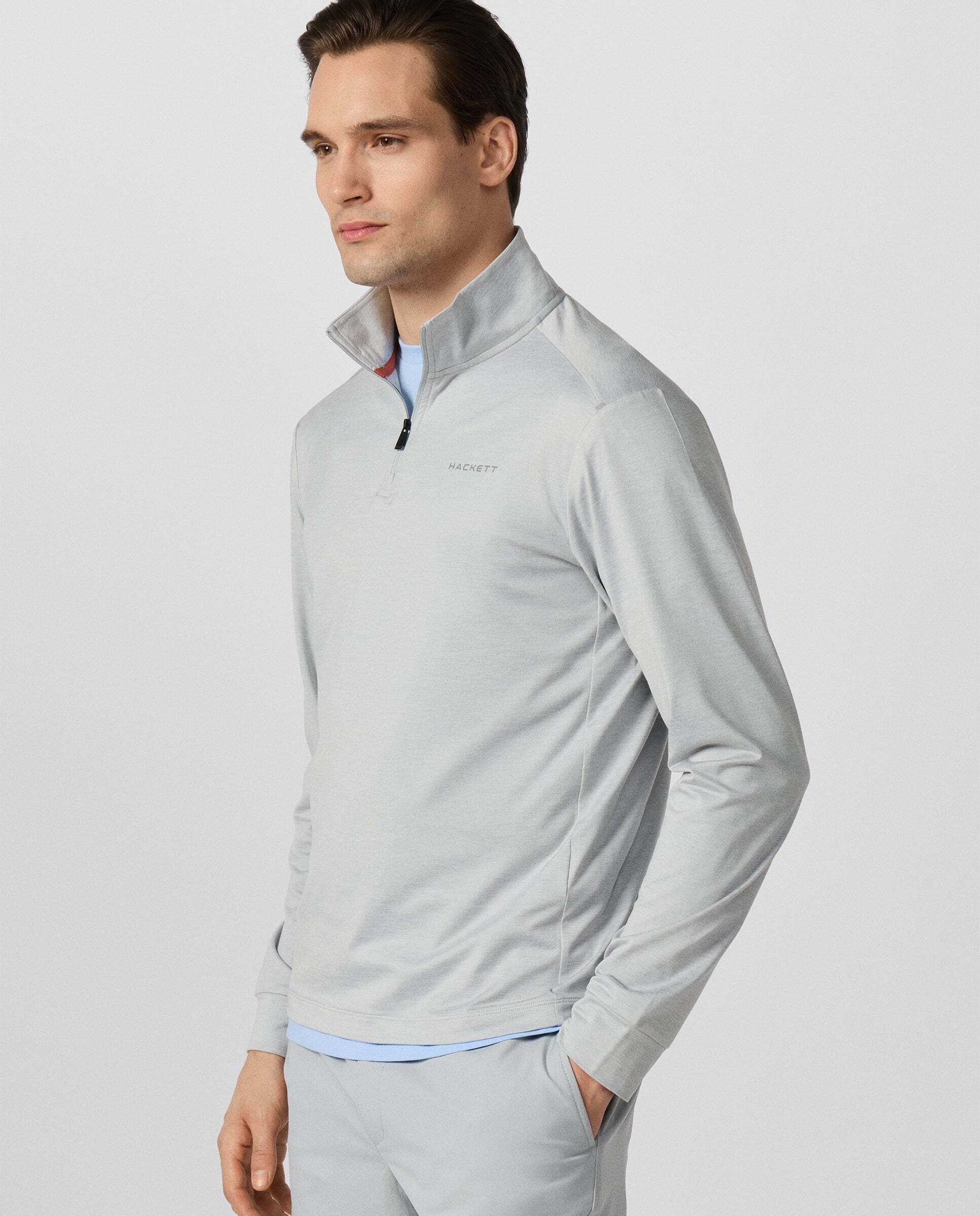 Sudadera fit slim con cremallera de un cuarto - Hackett - Gris Gris-6