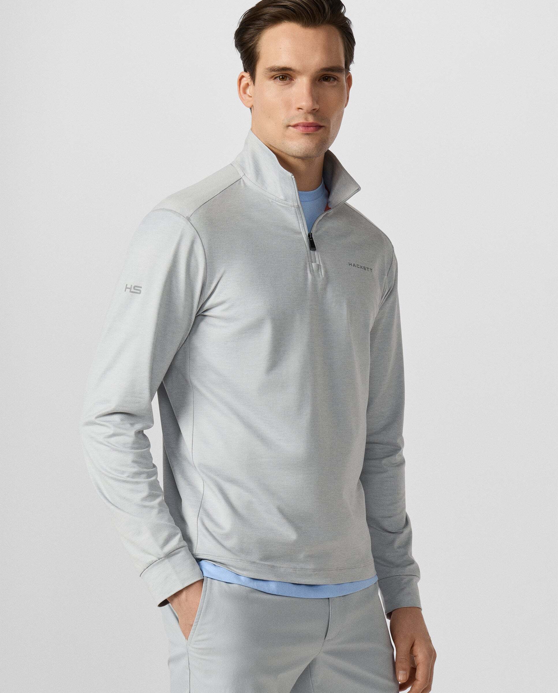 Sudadera fit slim con cremallera de un cuarto - Hackett - Gris Gris-7