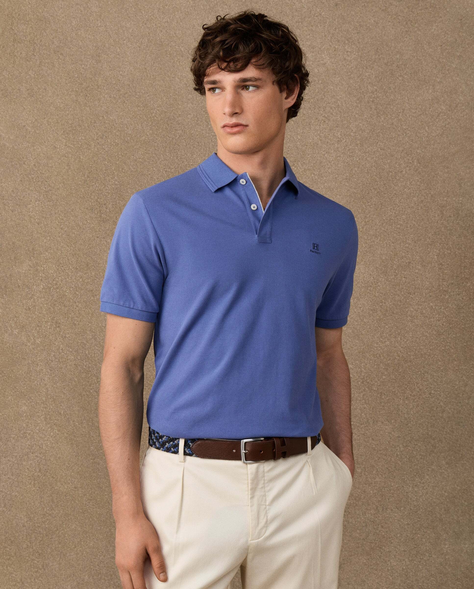 Polo de hombre de manga corta con ribete fit clásico - Hackett - Azul Azul-7