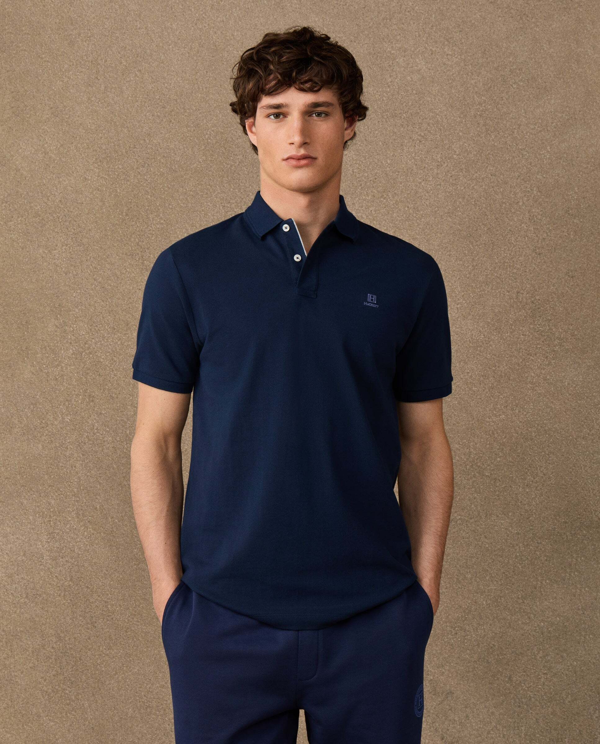 Polo de hombre de manga corta con ribete fit clásico - Hackett - Azul marino Azul marino-1