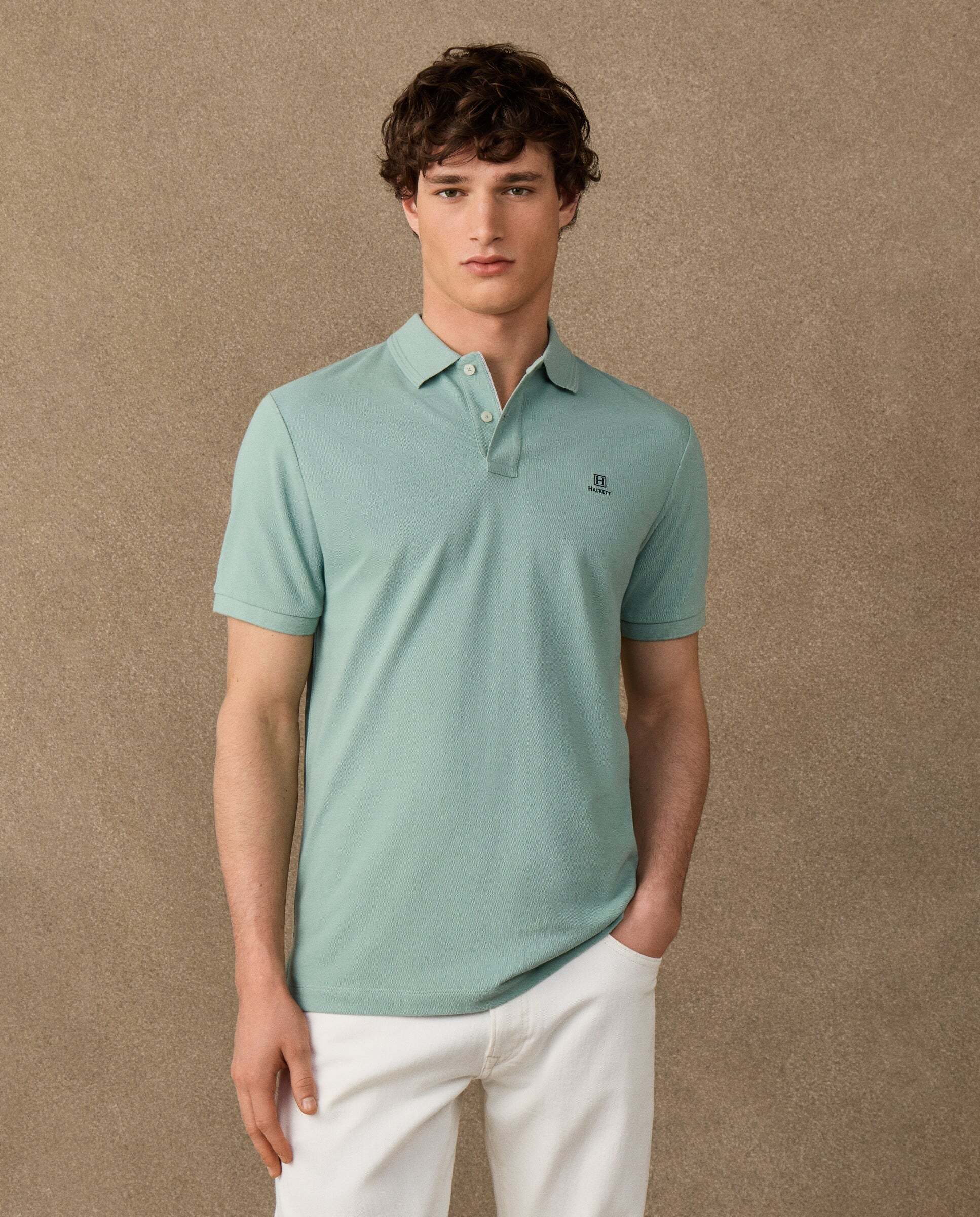 Polo de hombre de manga corta con ribete fit clásico - Hackett - Verde Verde-1