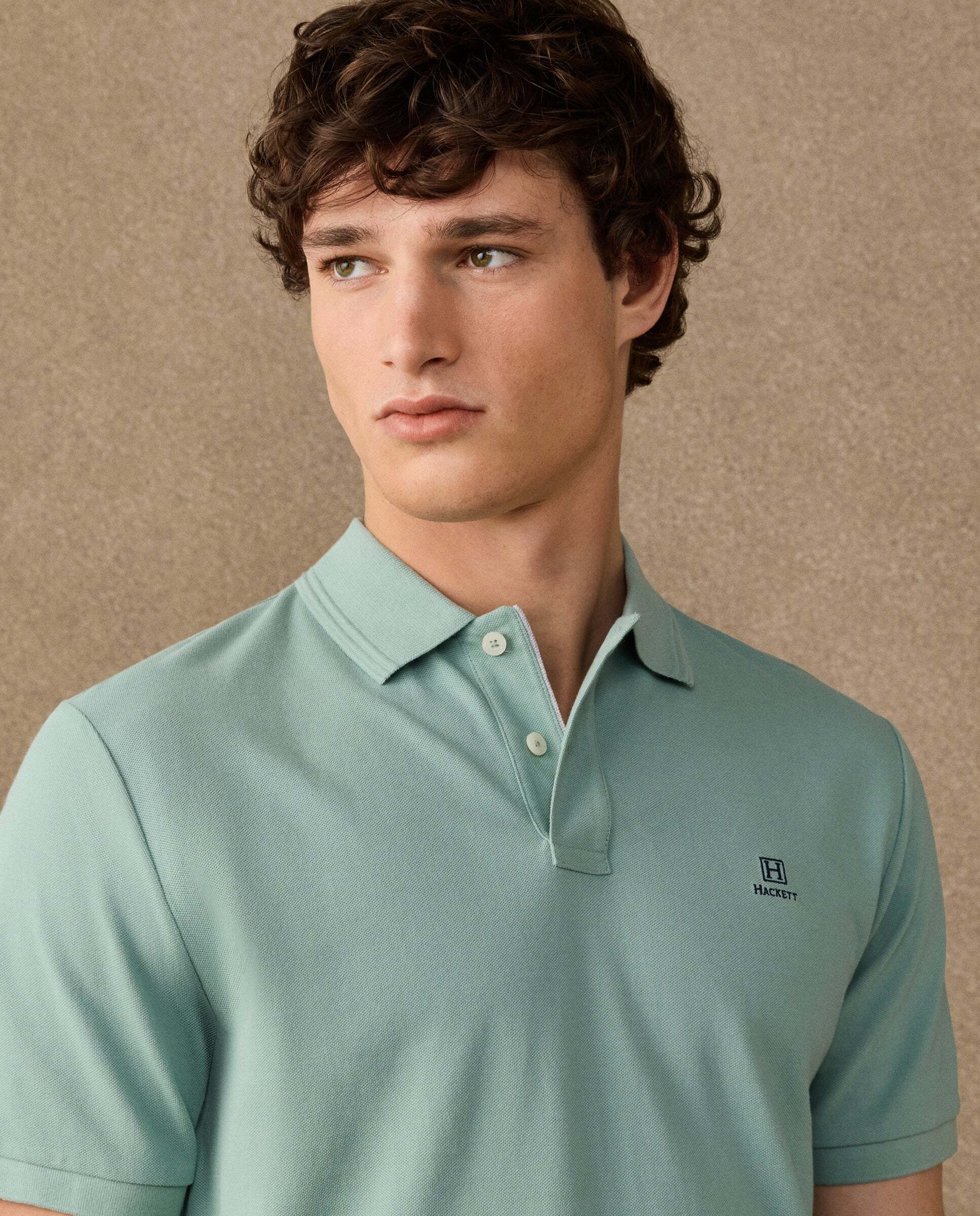 Polo de hombre de manga corta con ribete fit clásico - Hackett - Verde Verde-4