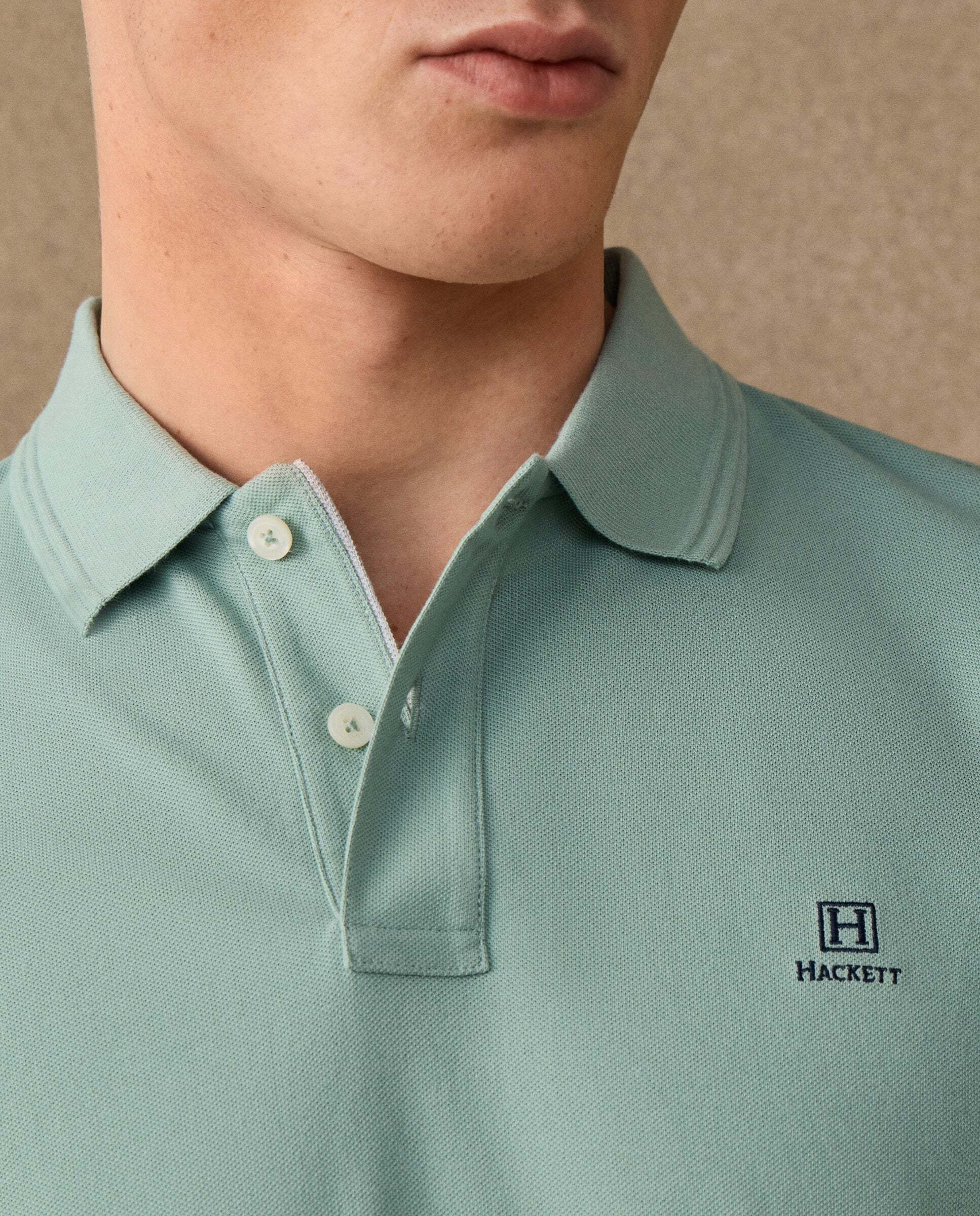 Polo de hombre de manga corta con ribete fit clásico - Hackett - Verde Verde-5