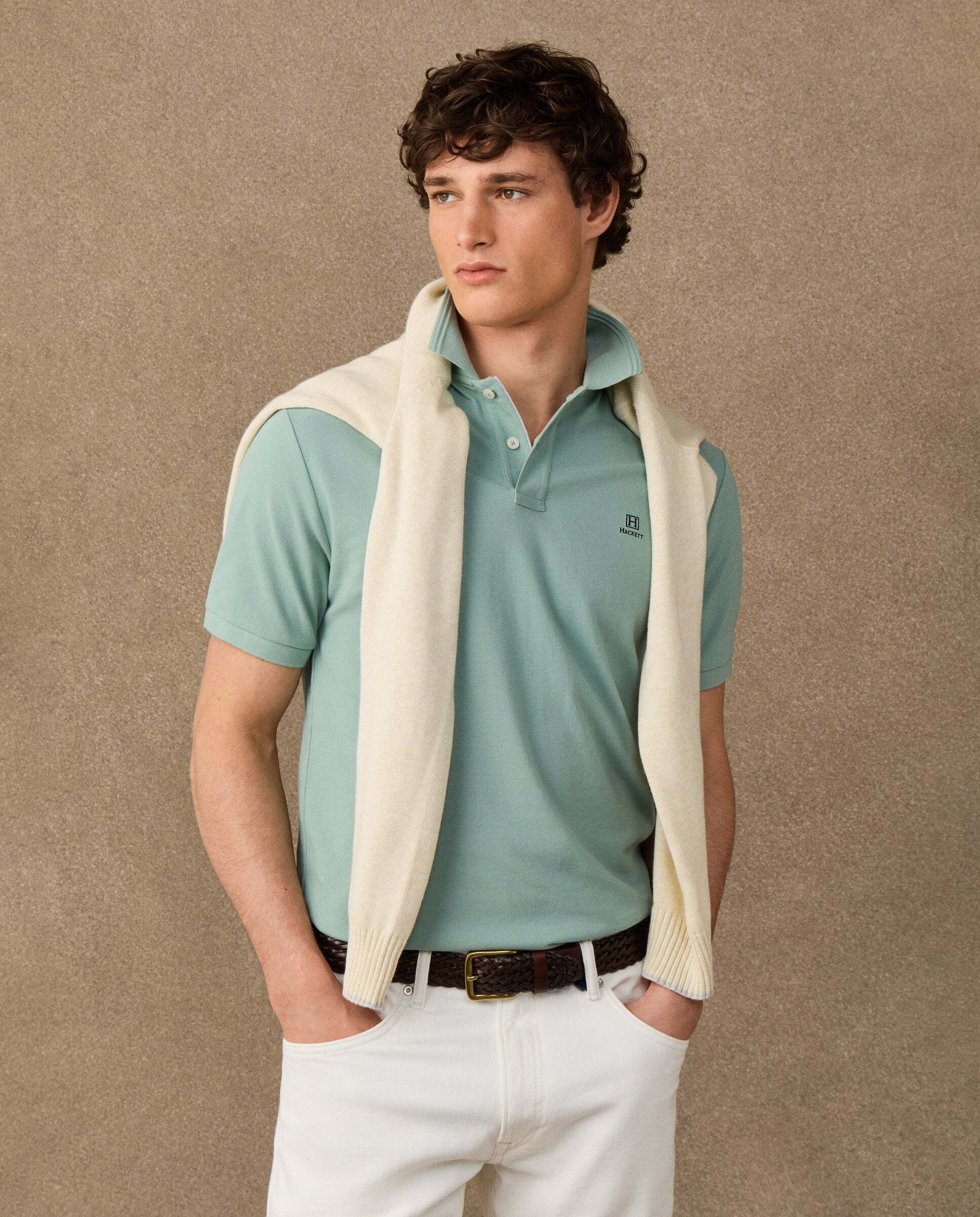 Polo de hombre de manga corta con ribete fit clásico - Hackett - Verde Verde-7