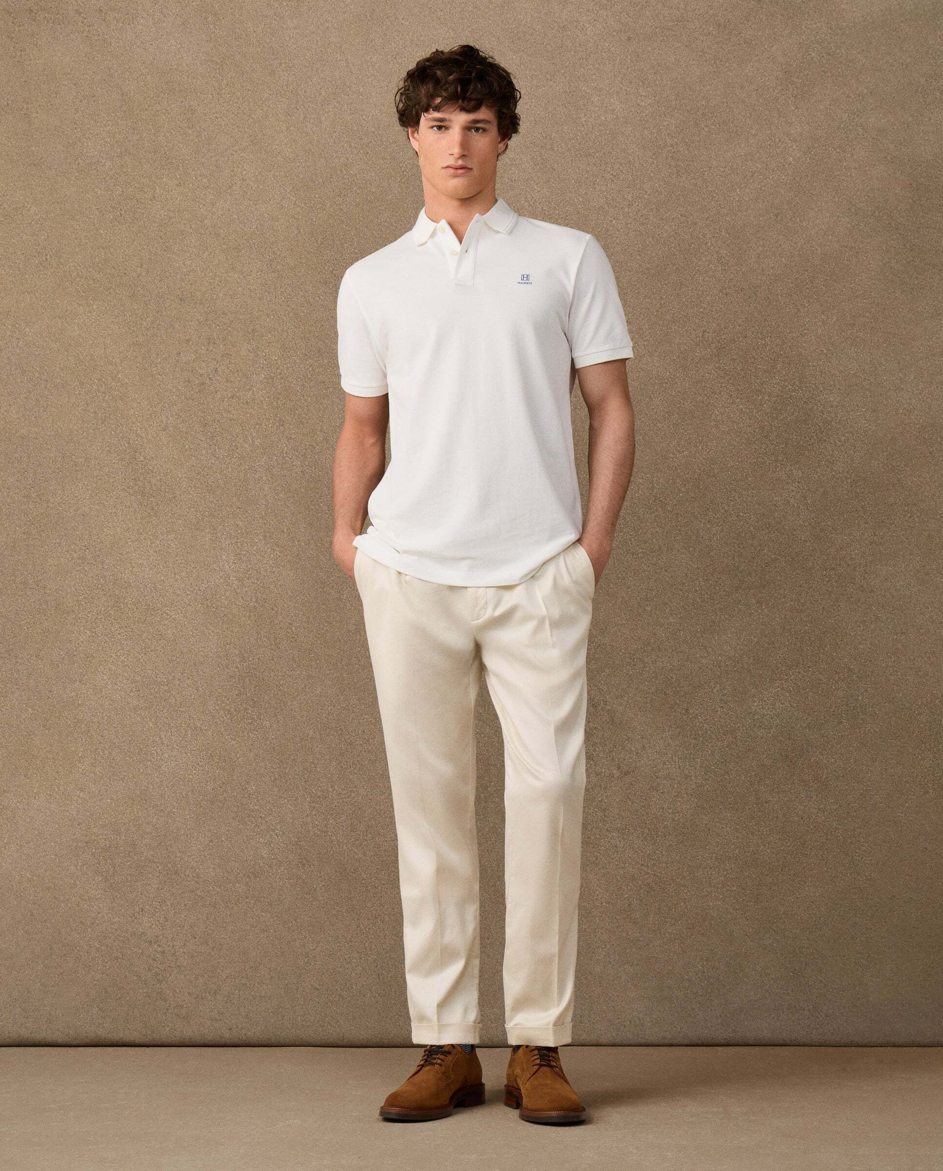 Polo de hombre de manga corta con ribete fit clásico - Hackett - Crema Crema-2