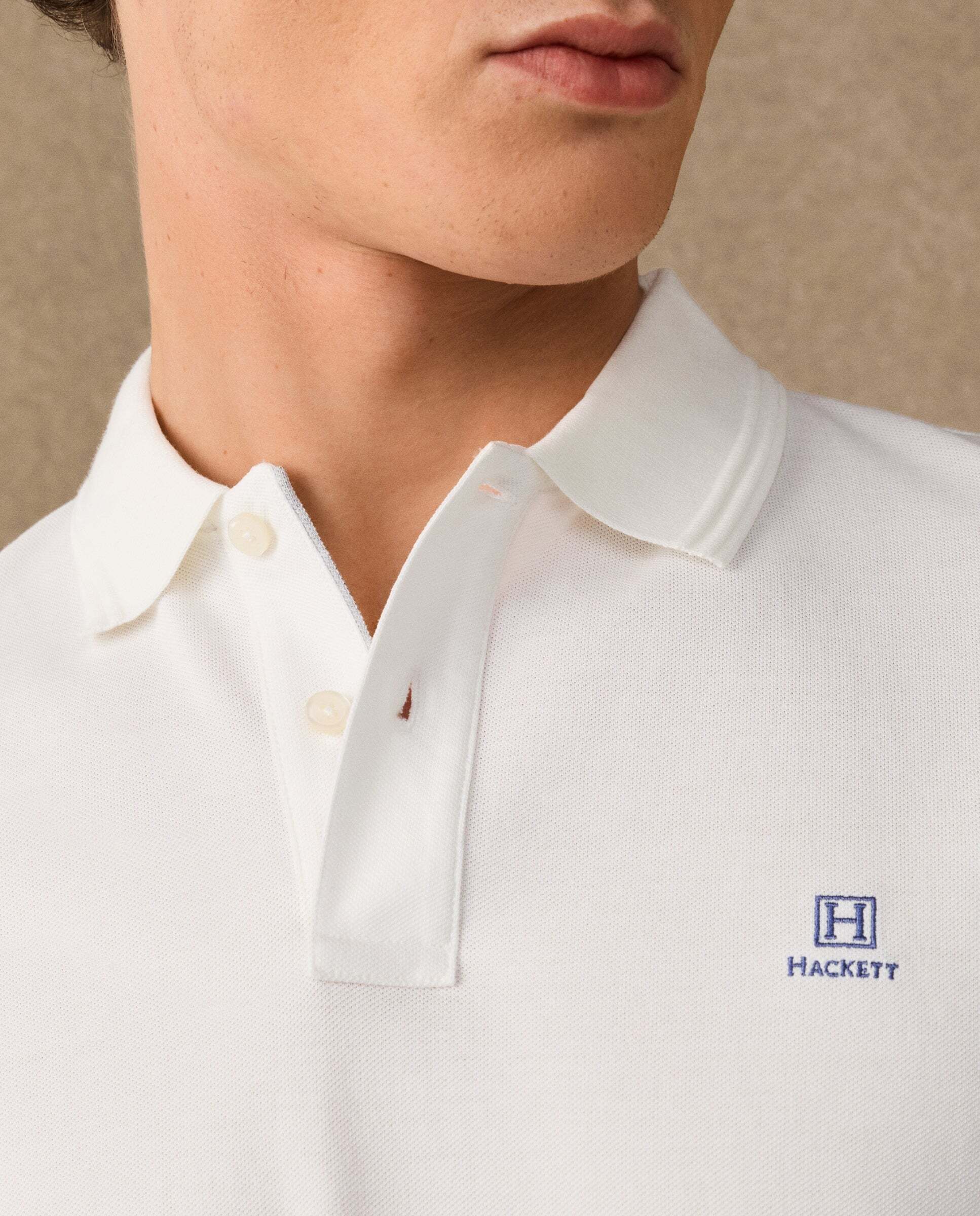 Polo de hombre de manga corta con ribete fit clásico - Hackett - Crema Crema-5