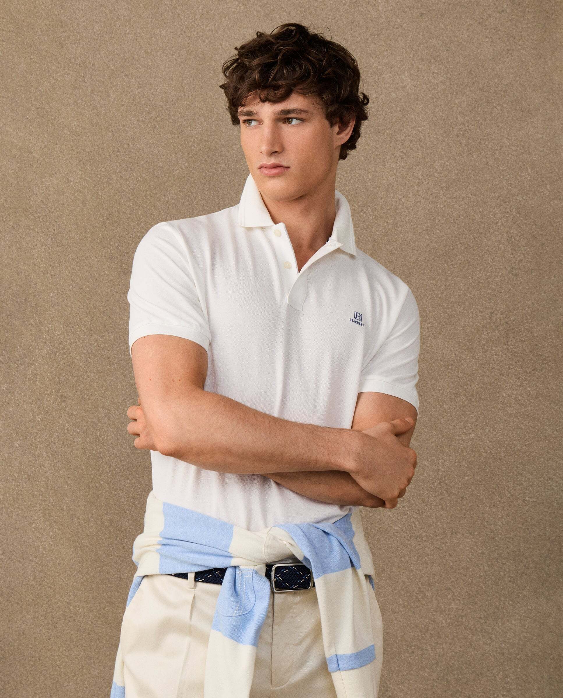 Polo de hombre de manga corta con ribete fit clásico - Hackett - Crema Crema-7
