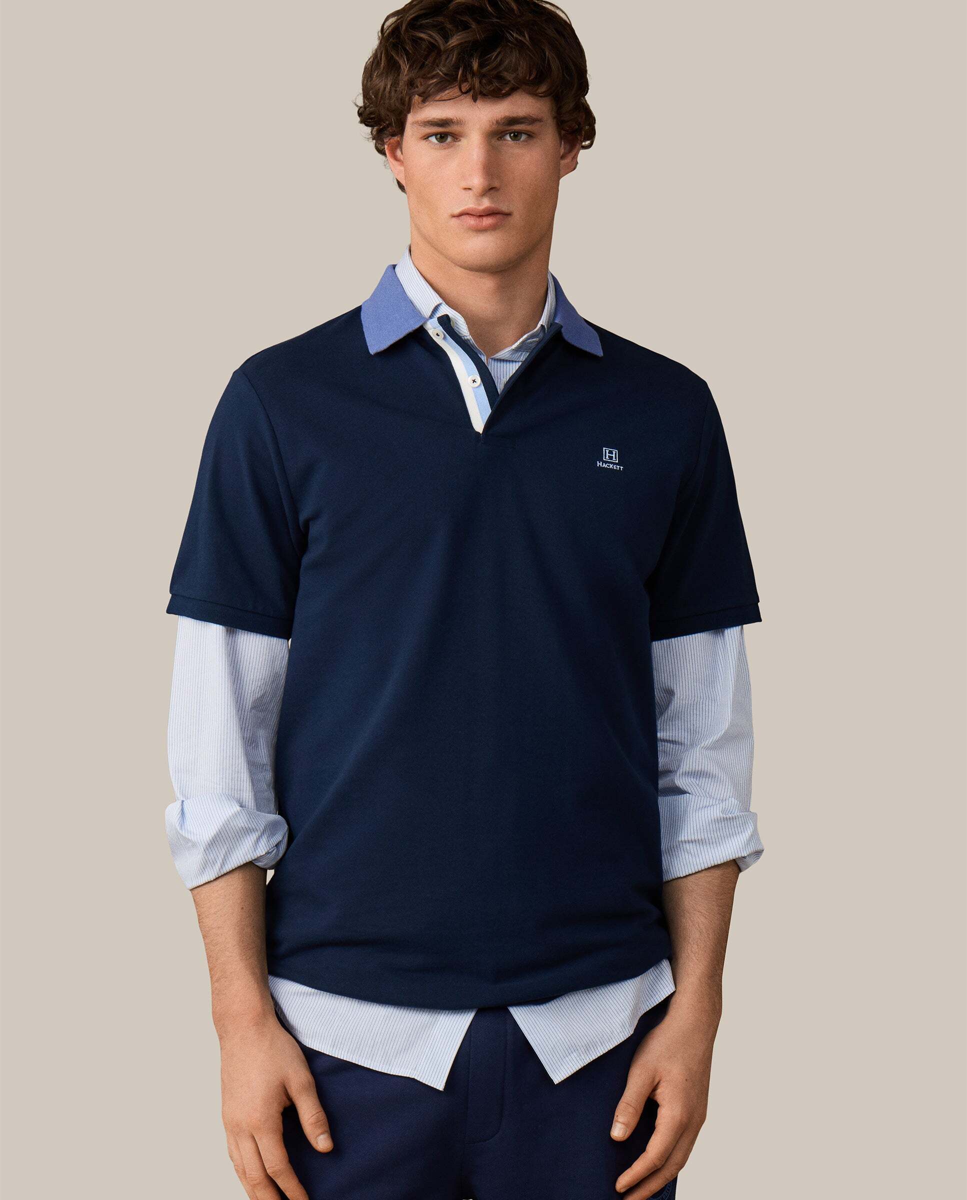 Polo de hombre de manga corta con cinta fit clásico - Hackett - Azul marino Azul marino-1