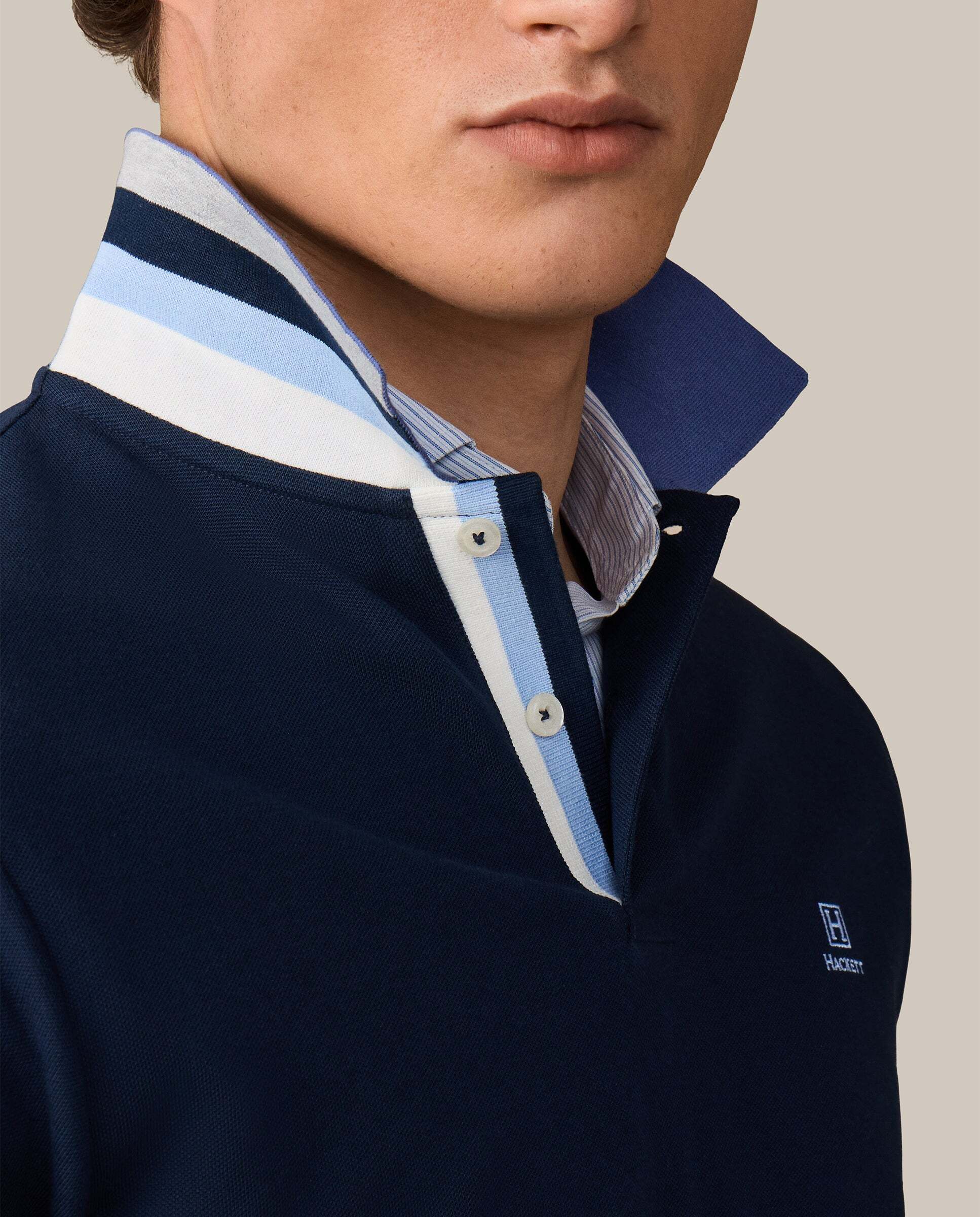 Polo de hombre de manga corta con cinta fit clásico - Hackett - Azul marino Azul marino-5