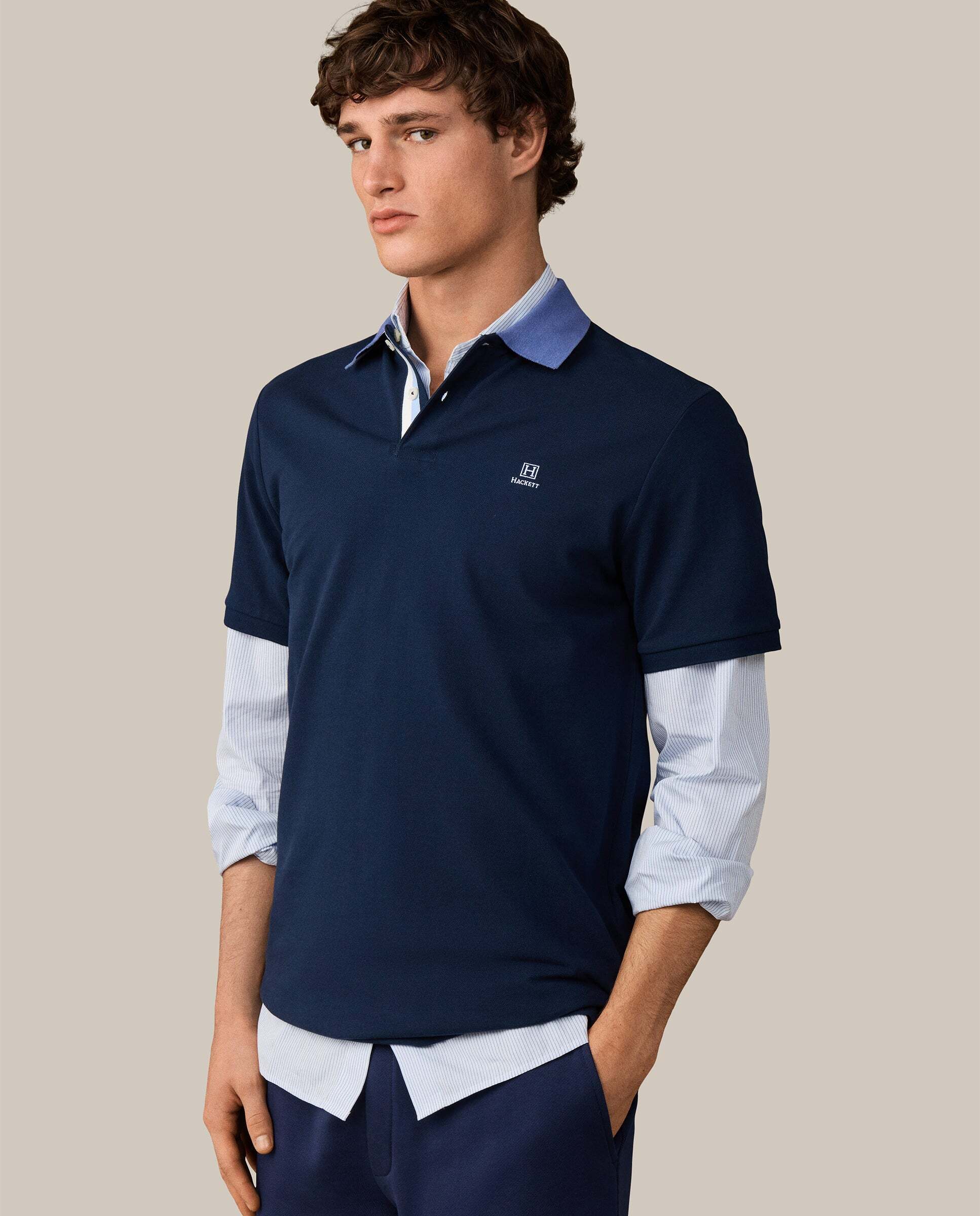 Polo de hombre de manga corta con cinta fit clásico - Hackett - Azul marino Azul marino-6
