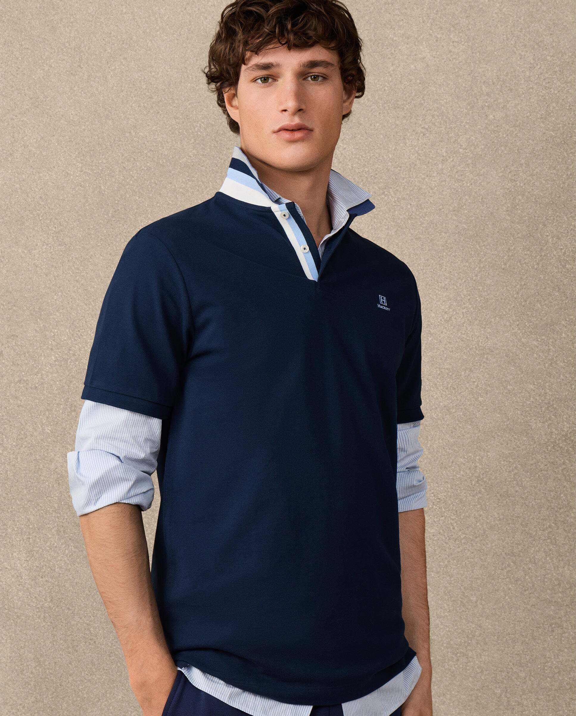 Polo de hombre de manga corta con cinta fit clásico - Hackett - Azul marino Azul marino-7