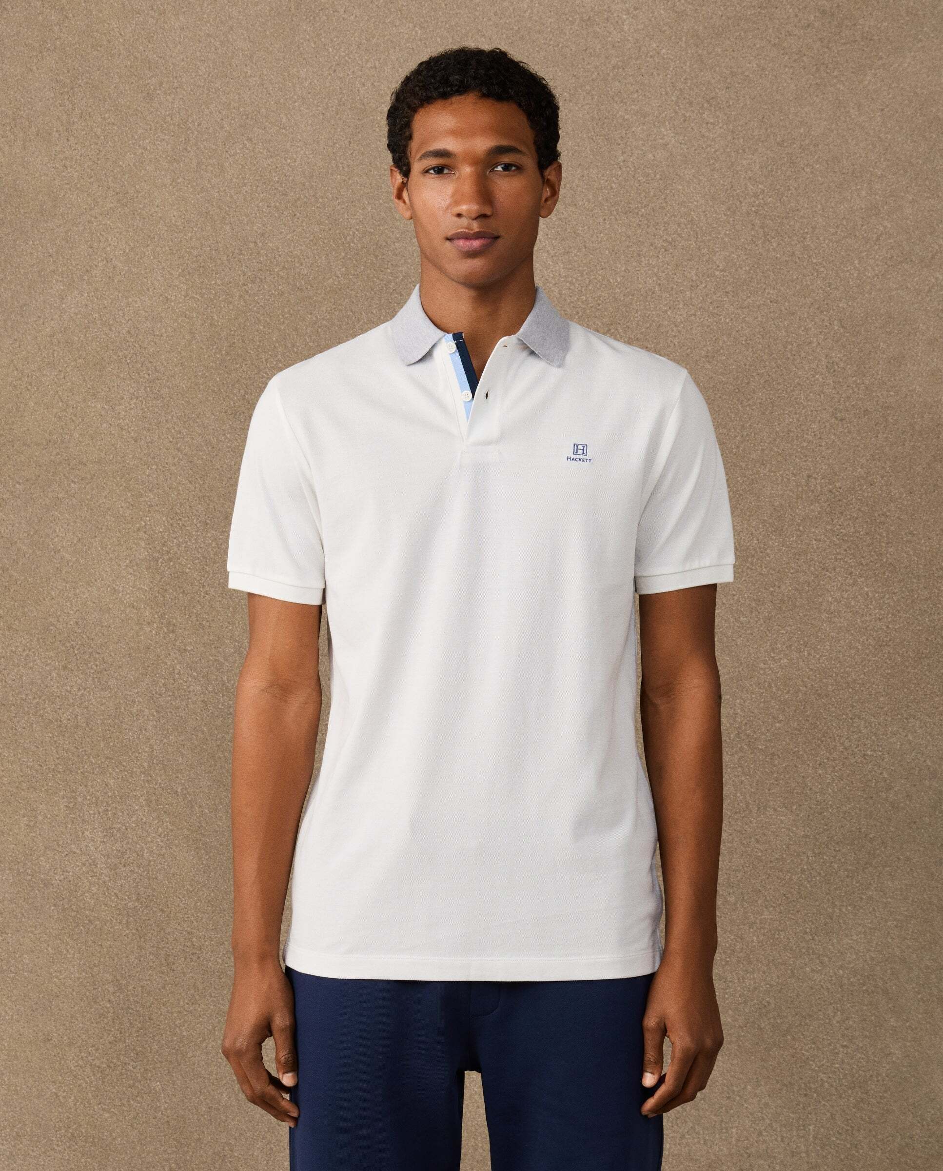 Polo de hombre de manga corta con cinta fit clásico - Hackett - Crema Crema-1