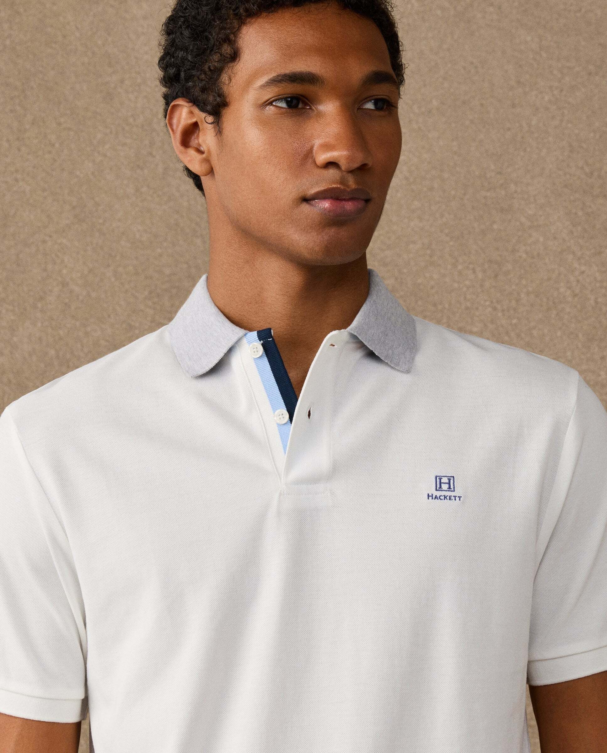 Polo de hombre de manga corta con cinta fit clásico - Hackett - Crema Crema-4