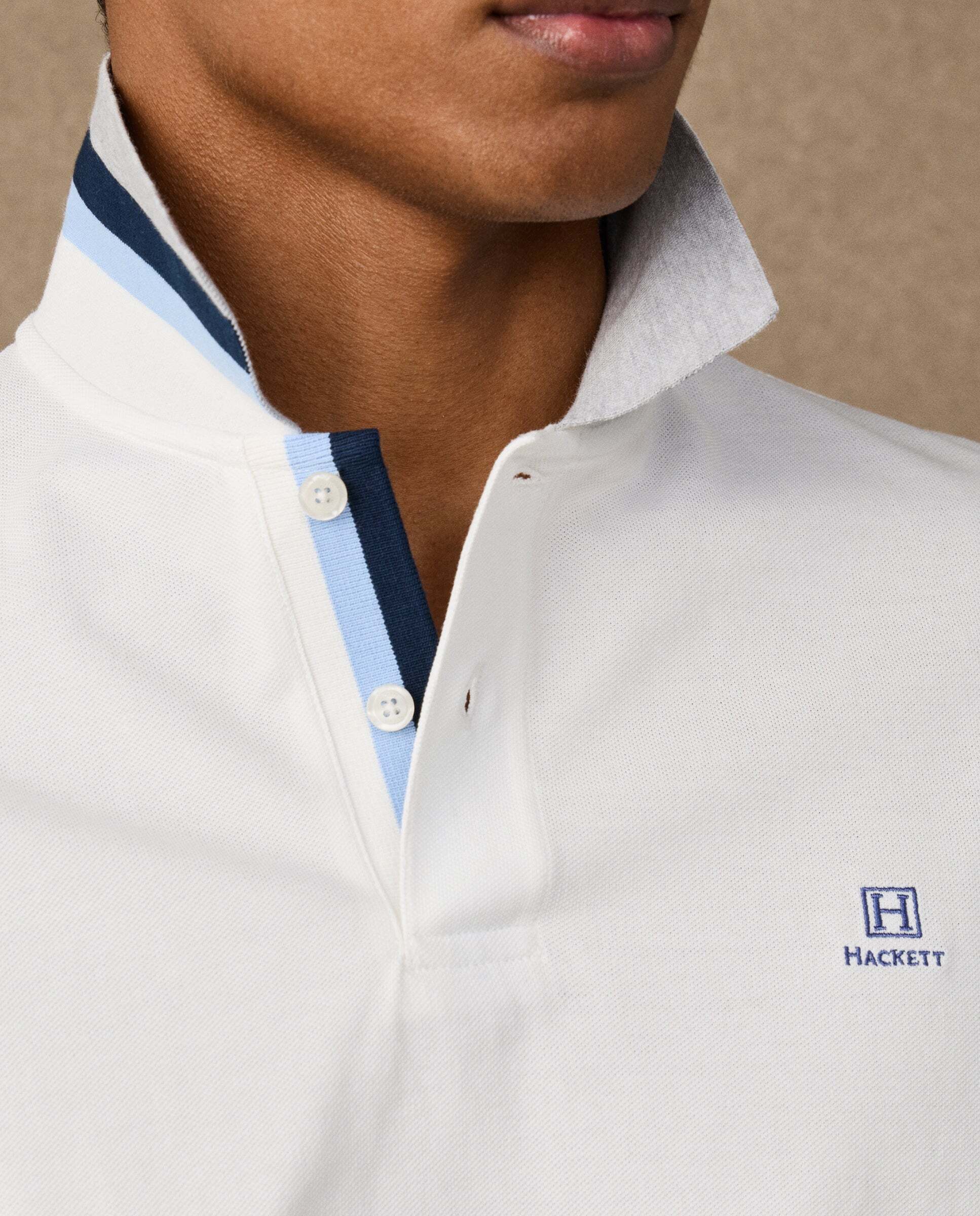 Polo de hombre de manga corta con cinta fit clásico - Hackett - Crema Crema-5
