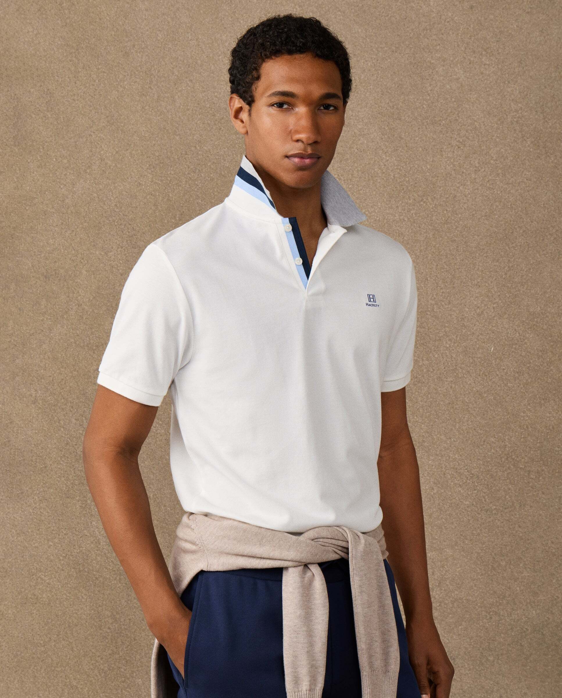 Polo de hombre de manga corta con cinta fit clásico - Hackett - Crema Crema-7