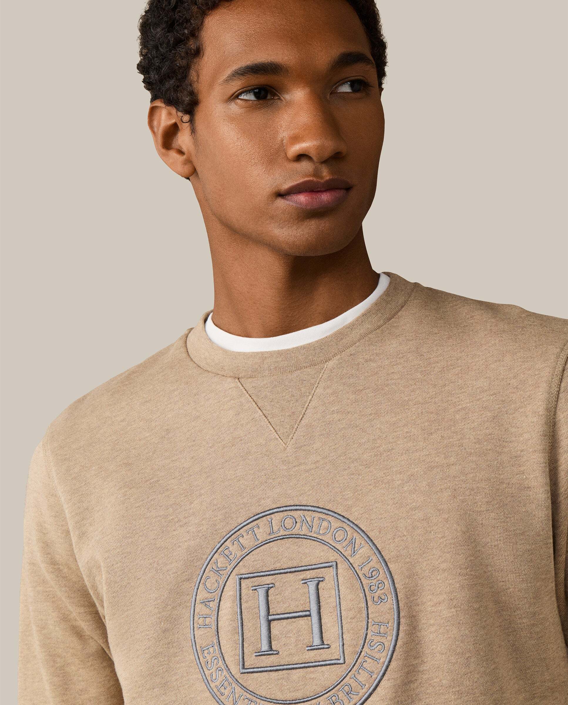 Sudadera de hombre cuello redondo con logo h - Hackett - Beige Beige-4