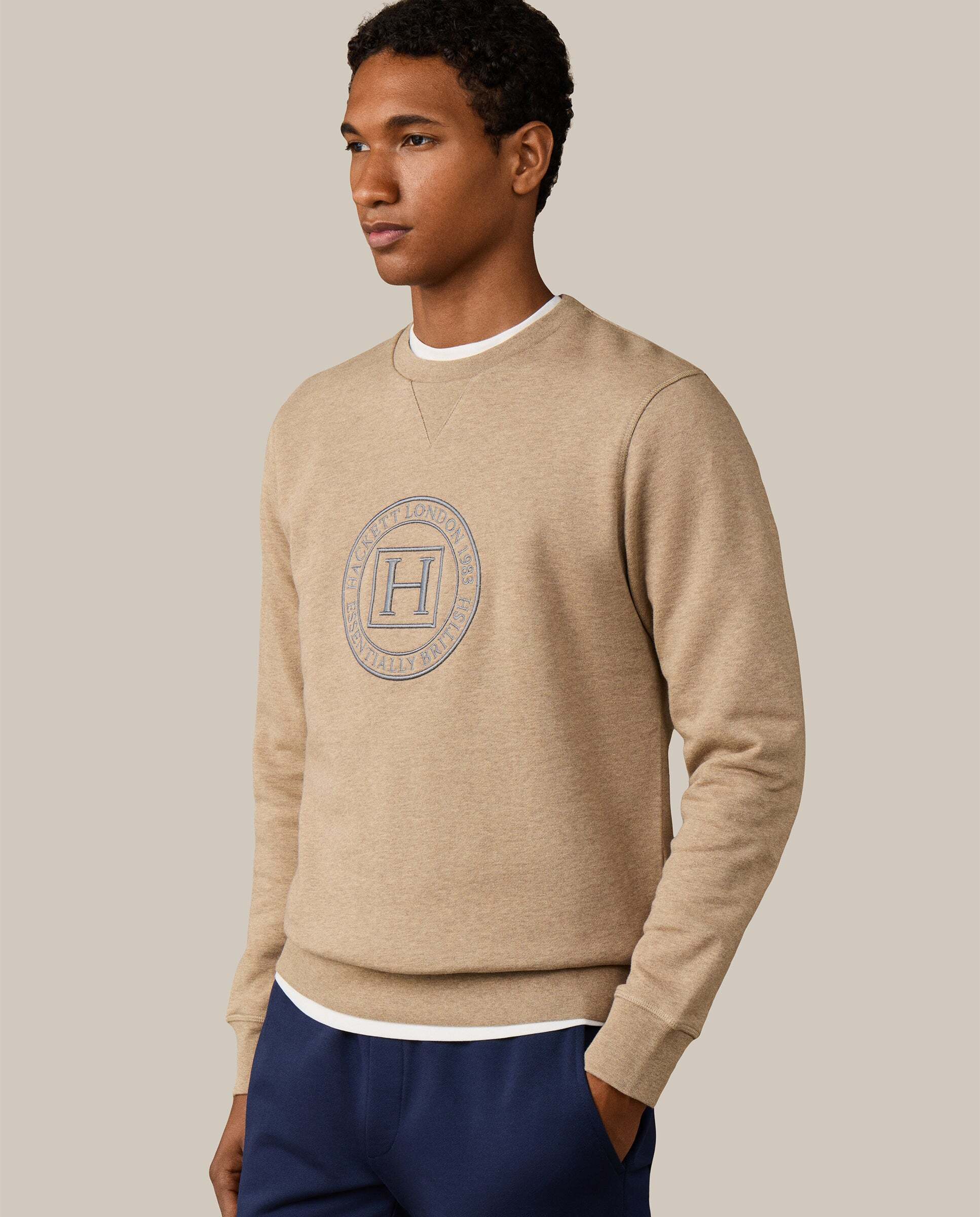 Sudadera de hombre cuello redondo con logo h - Hackett - Beige Beige-5