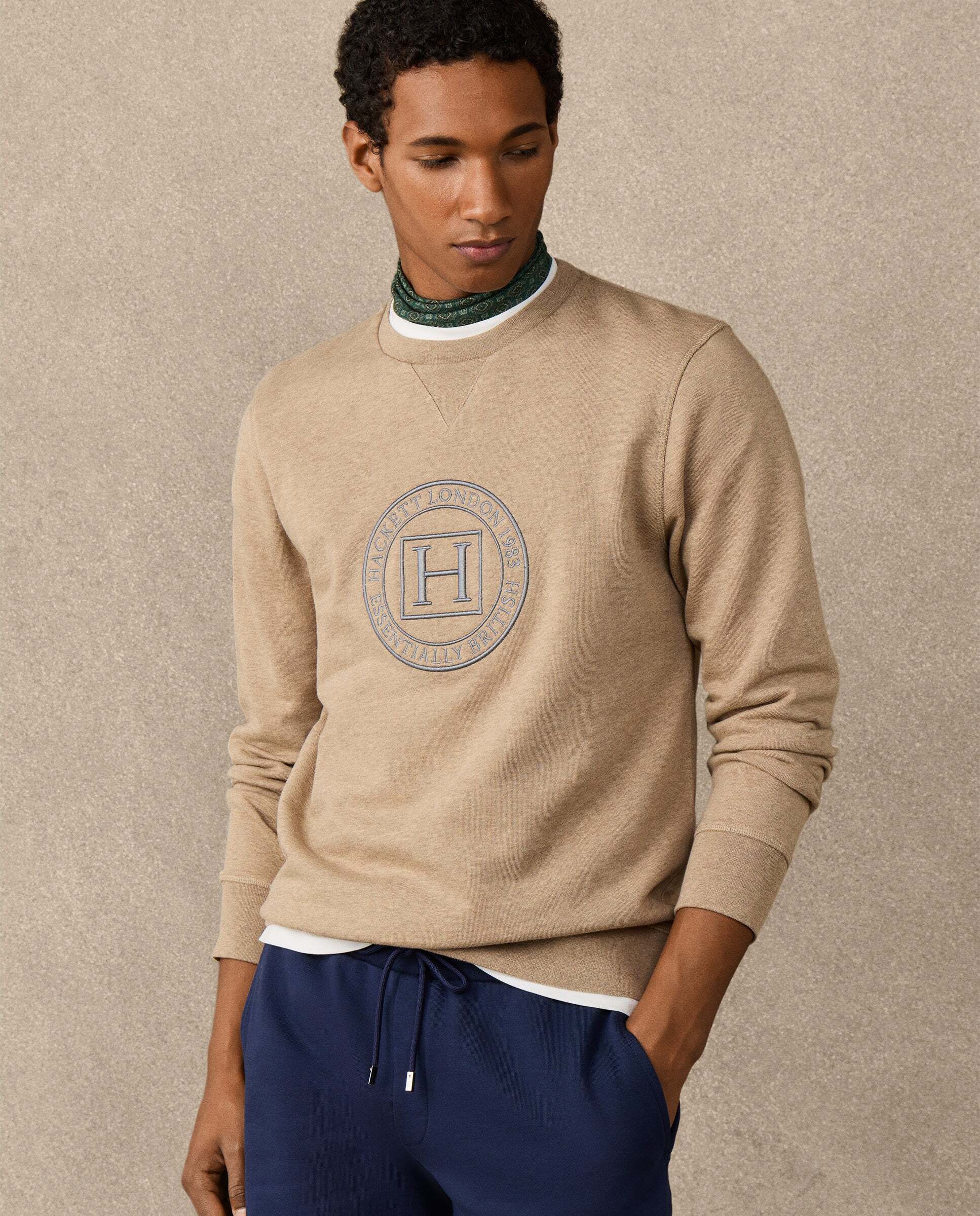 Sudadera de hombre cuello redondo con logo h - Hackett - Beige Beige-6
