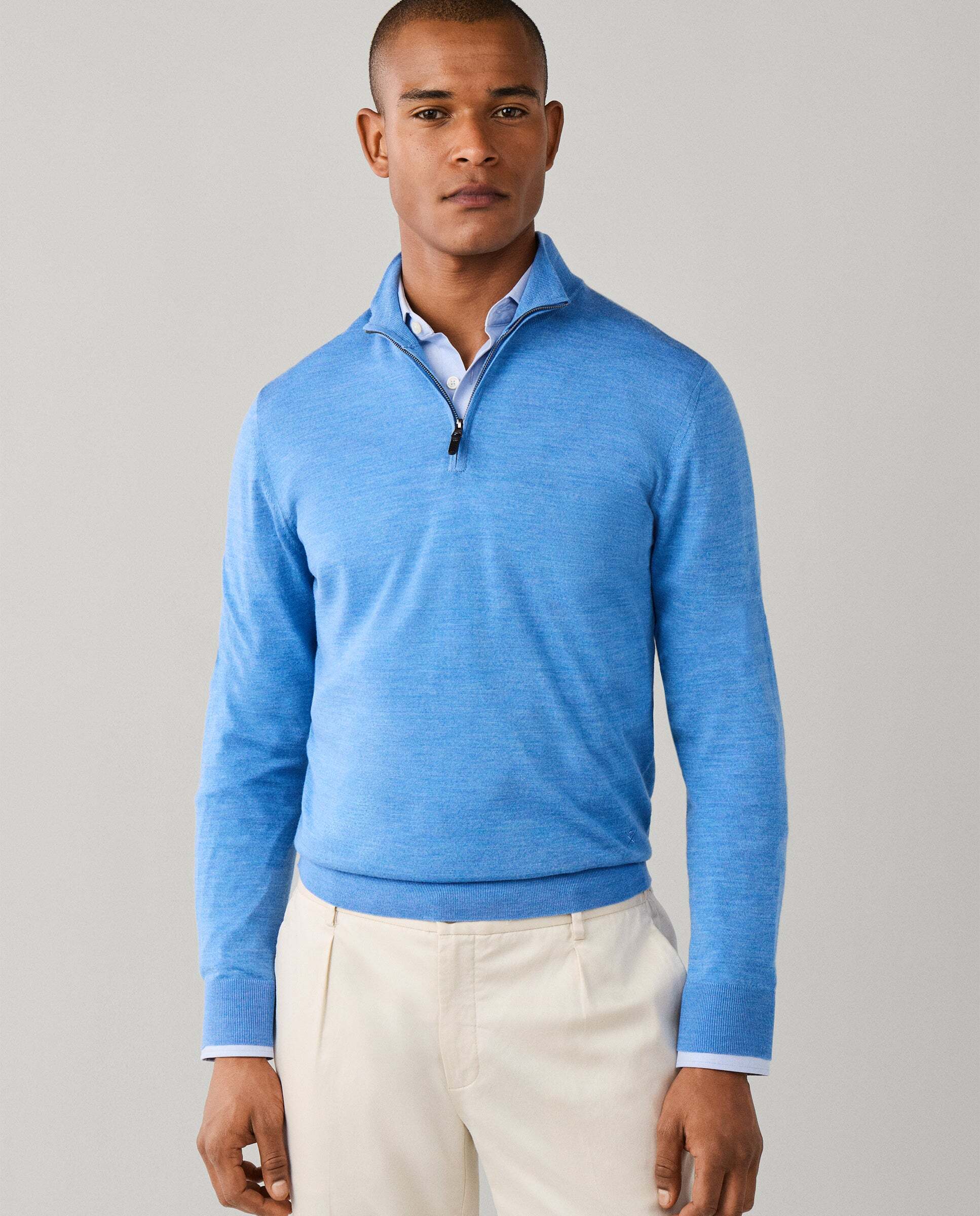 Jersey de hombre de lana merino con cremallera - Hackett - Azul Azul-1