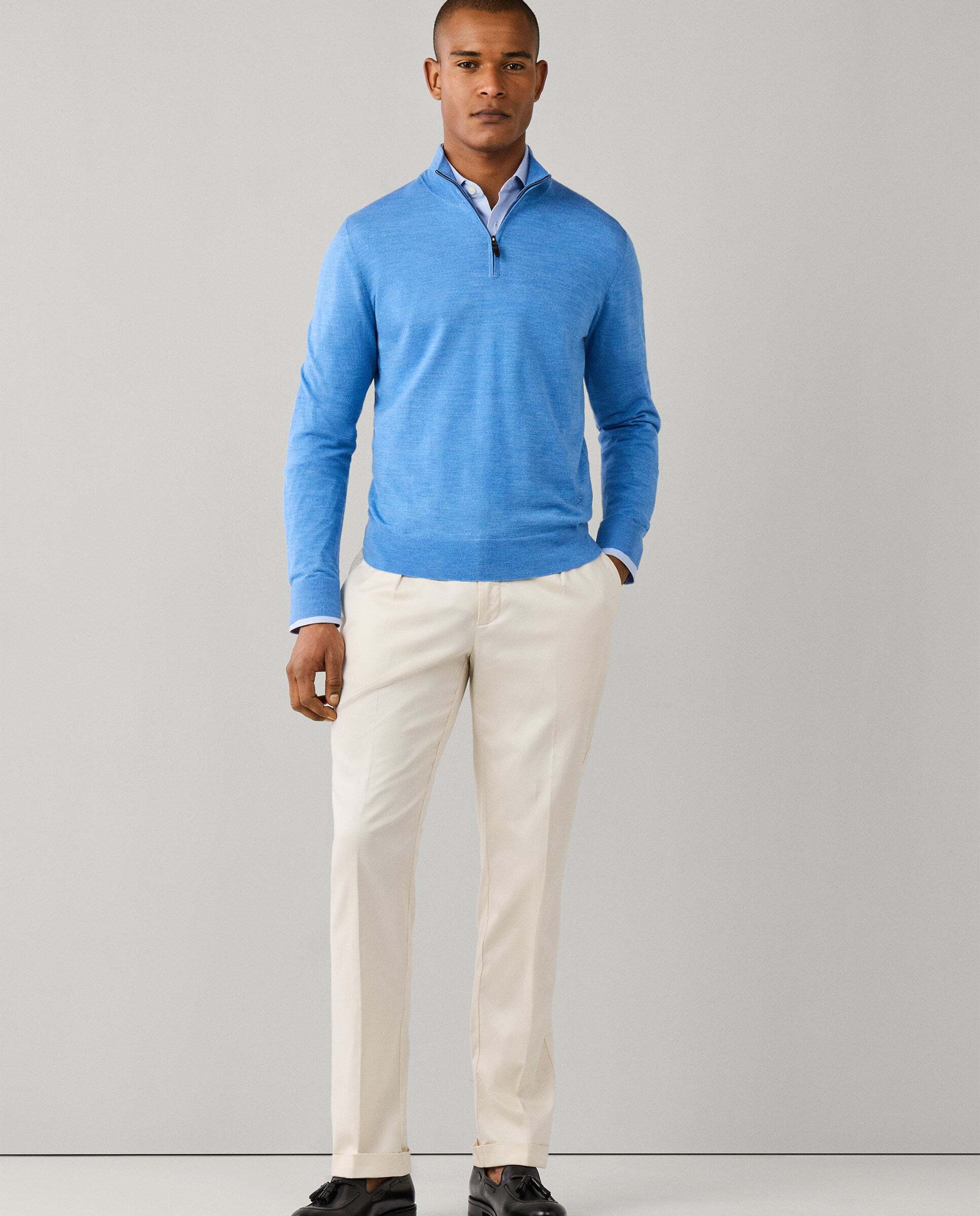Jersey de hombre de lana merino con cremallera - Hackett - Azul Azul-2