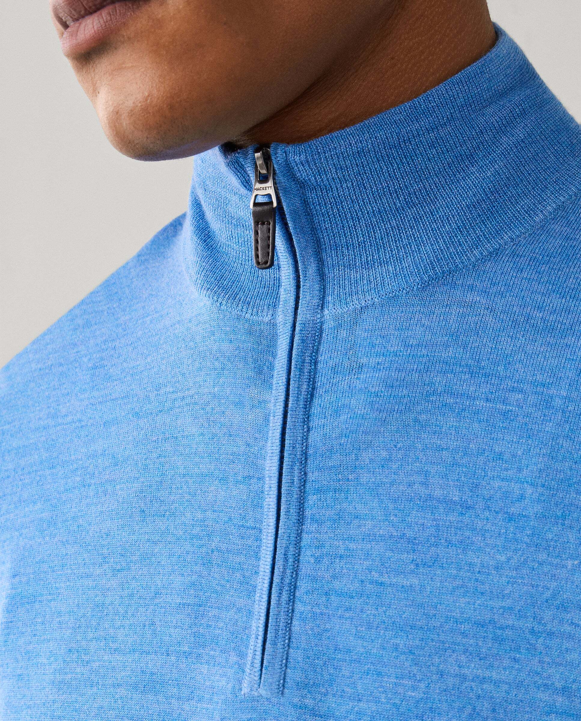 Jersey de hombre de lana merino con cremallera - Hackett - Azul Azul-5