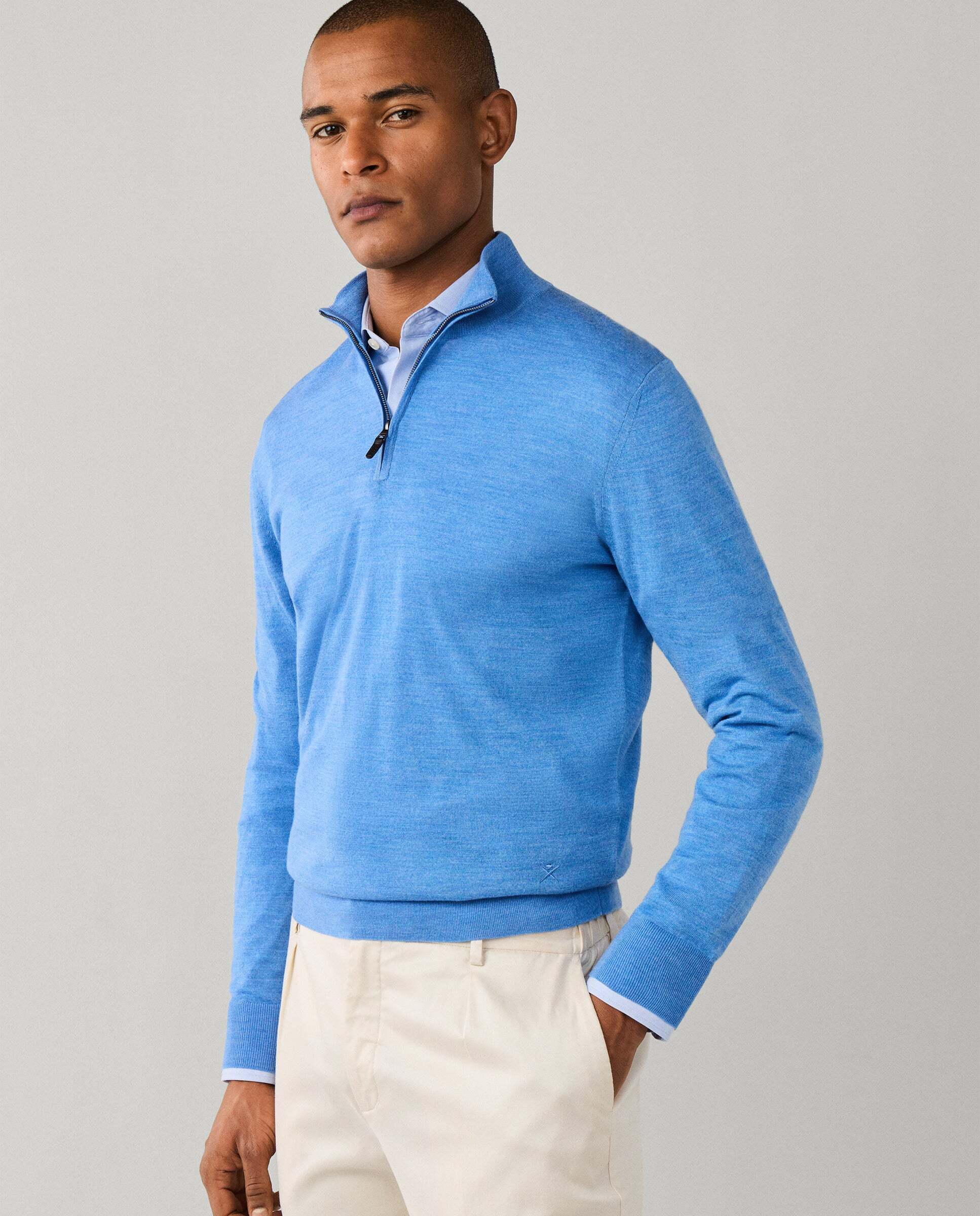 Jersey de hombre de lana merino con cremallera - Hackett - Azul Azul-6