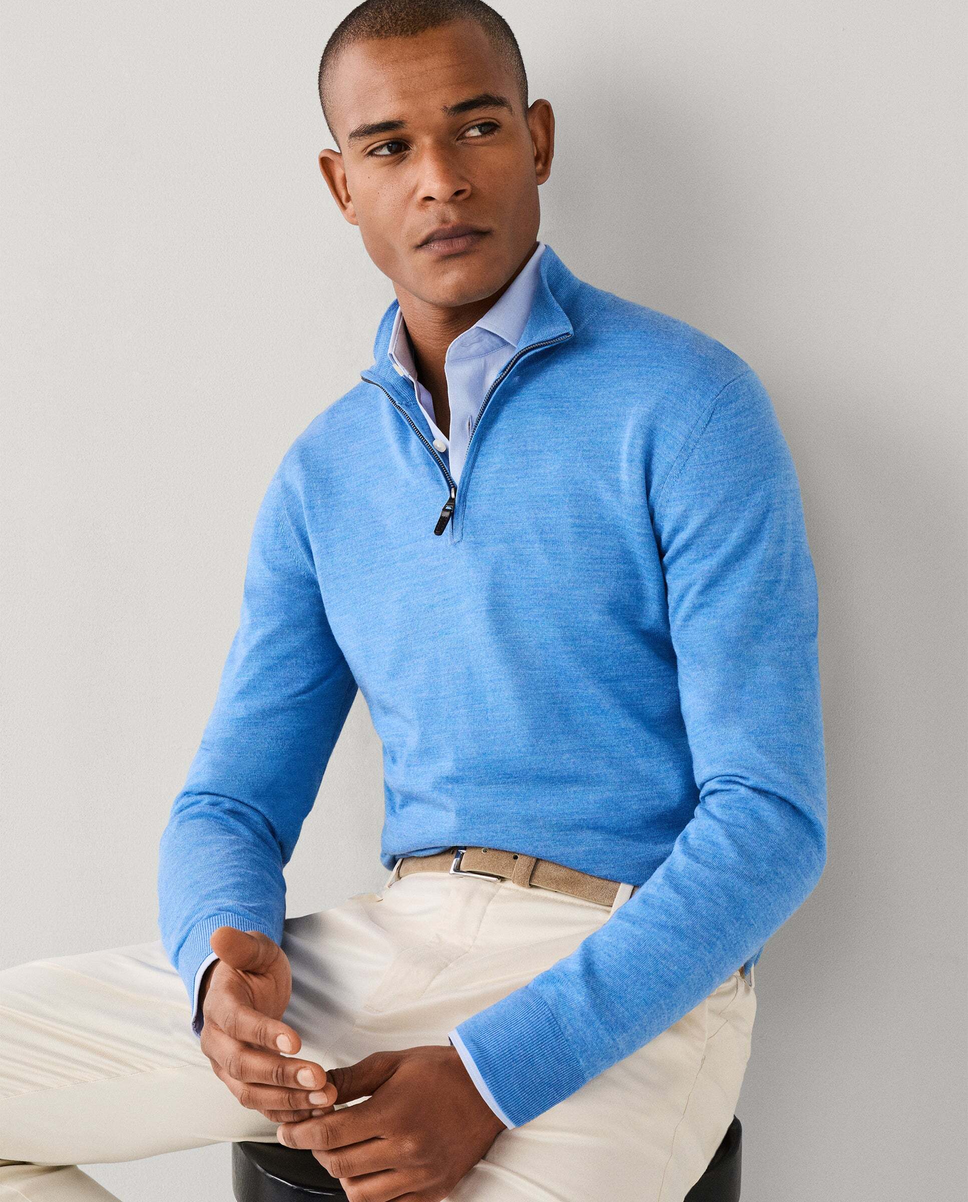 Jersey de hombre de lana merino con cremallera - Hackett - Azul Azul-7