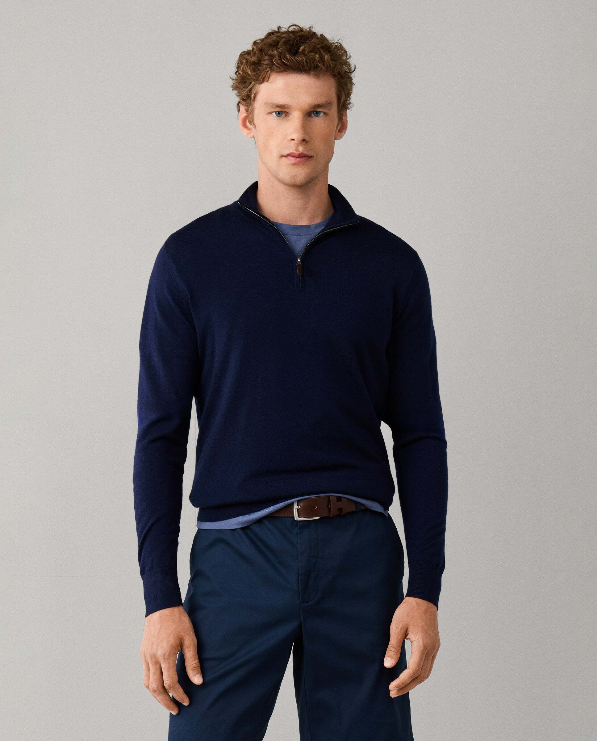 Imagen 1 de Jersey de hombre de lana merino con cremallera - Hackett - Azul marino Azul marino