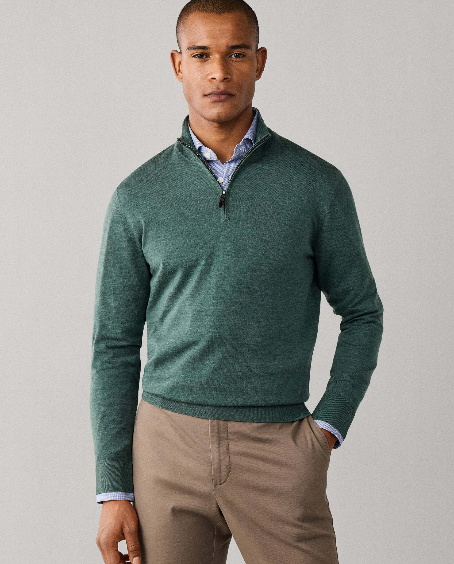 Imagen 1 de Jersey de hombre de lana merino con cremallera - Hackett - Verde Verde
