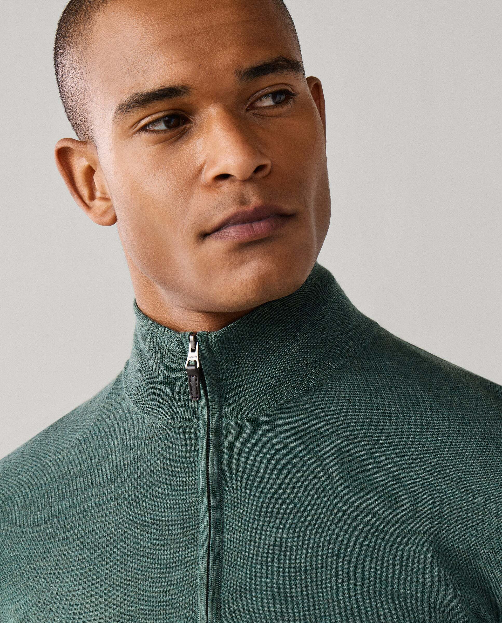 Imagen 4 de Jersey de hombre de lana merino con cremallera - Hackett - Verde Verde