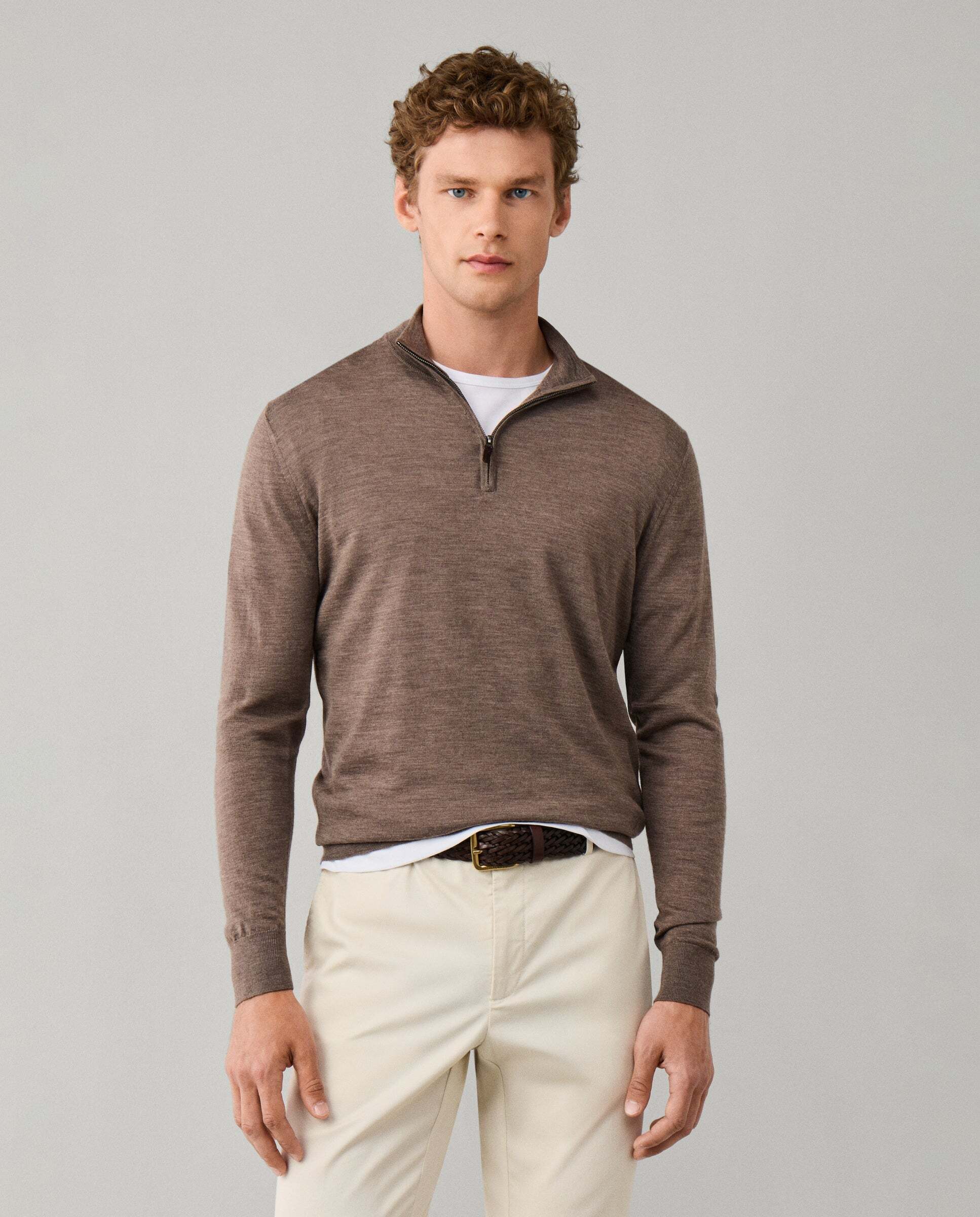 Jersey de hombre de lana merino con cremallera - Hackett - Natural Natural-1