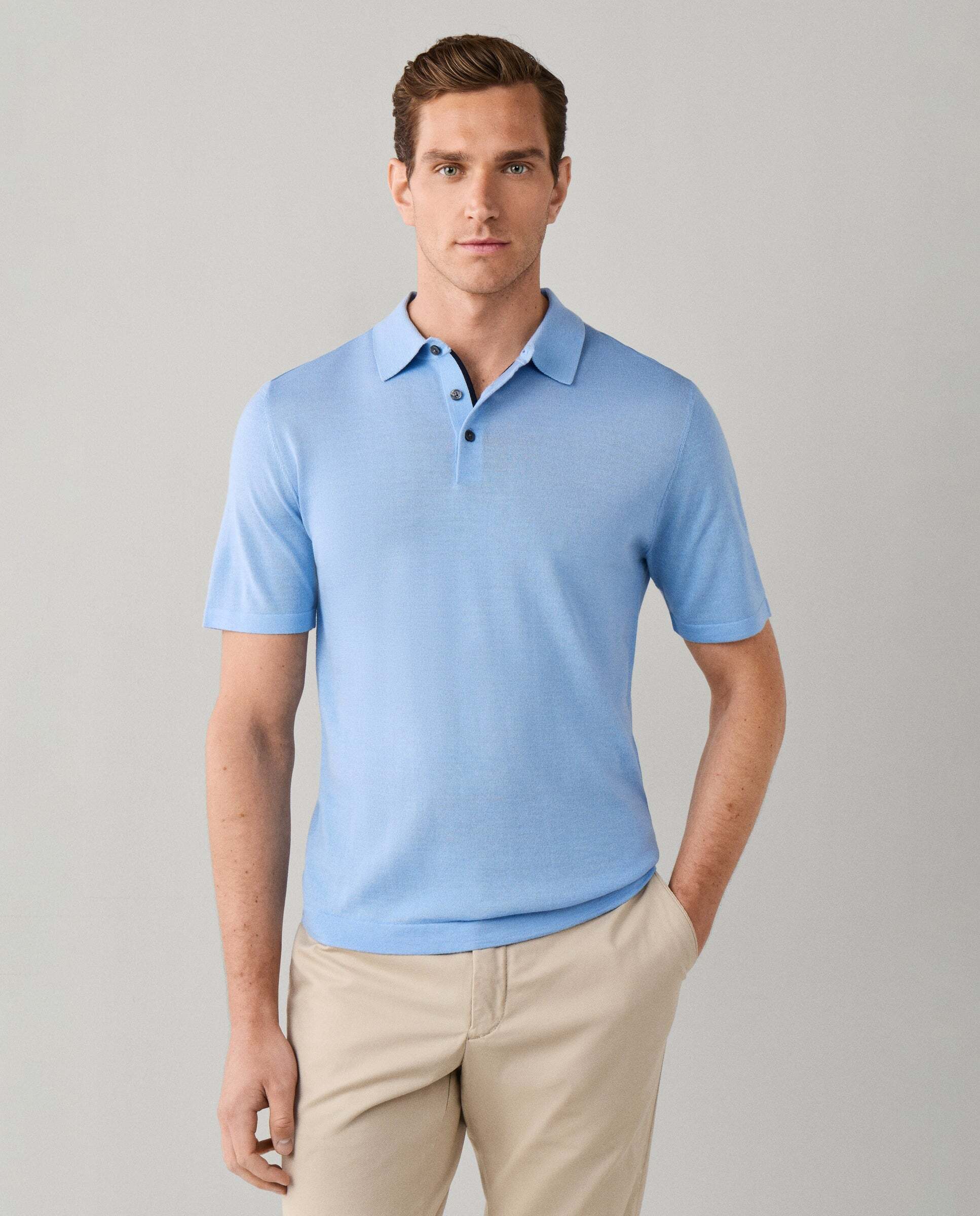 Polo manga corta mezcla de seda fit clásico - Hackett - Azul Azul-1