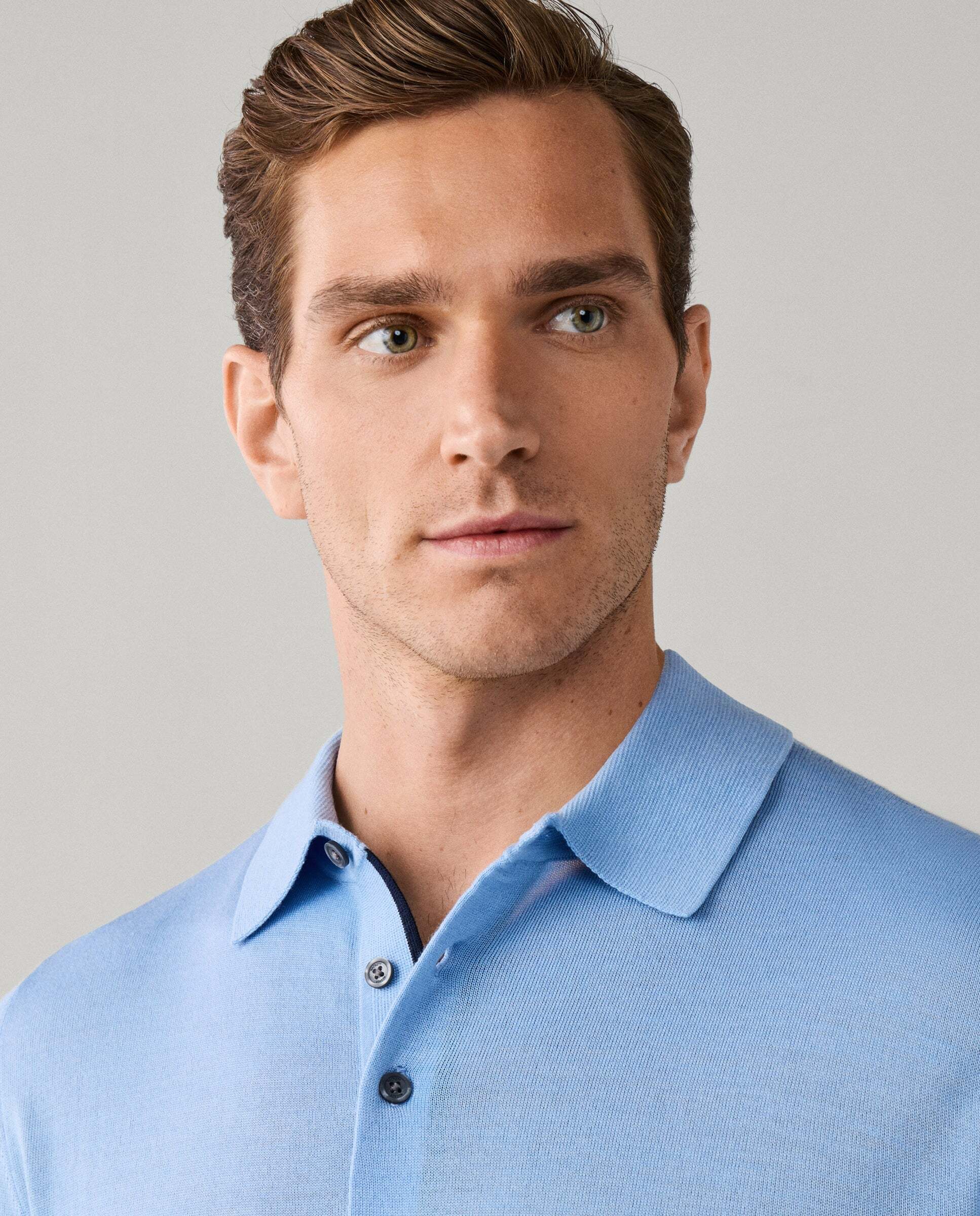 Polo manga corta mezcla de seda fit clásico - Hackett - Azul Azul-4