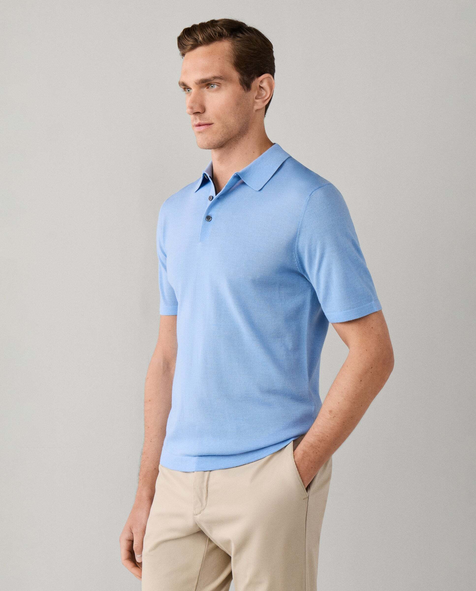 Polo manga corta mezcla de seda fit clásico - Hackett - Azul Azul-7