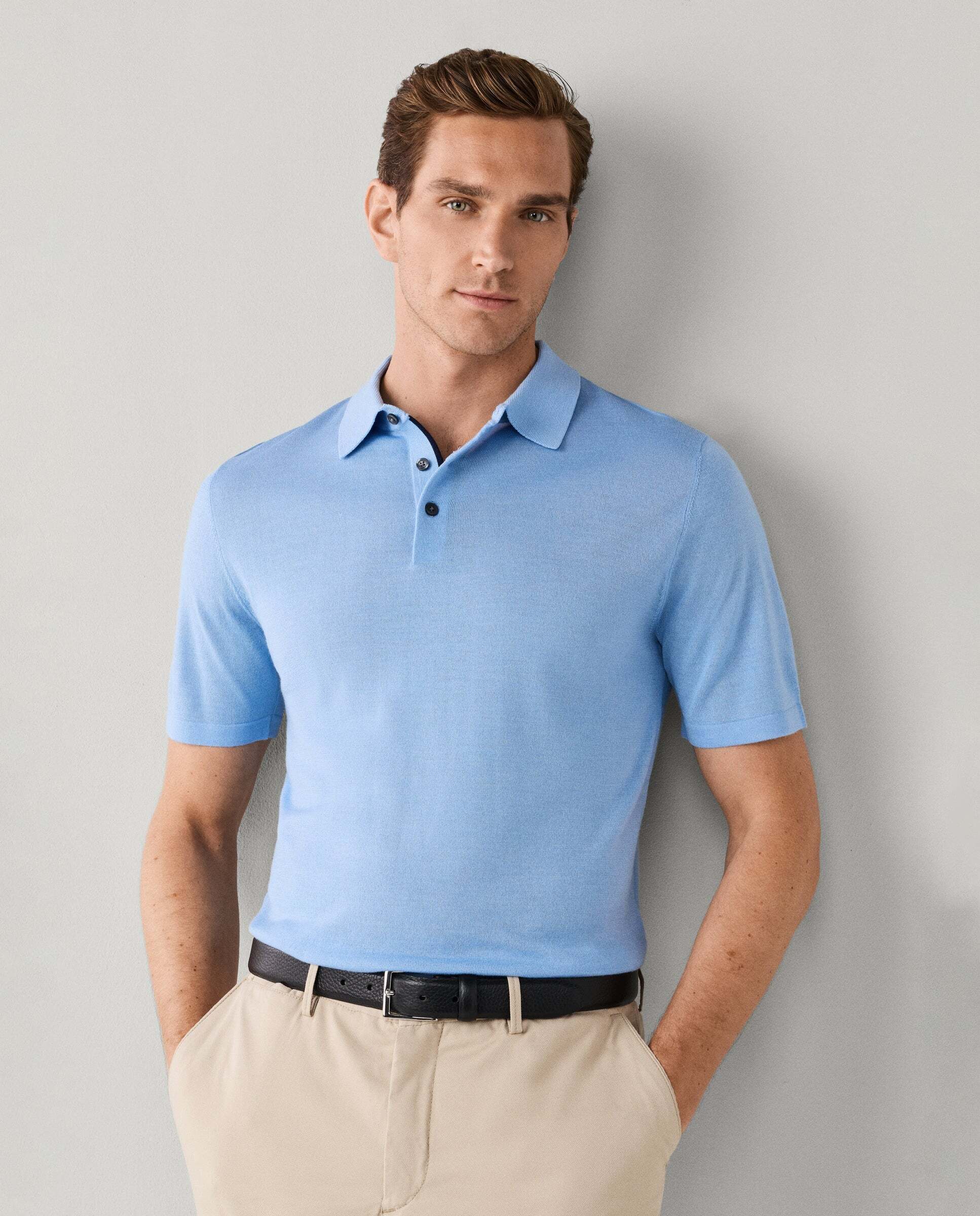 Polo manga corta mezcla de seda fit clásico - Hackett - Azul Azul-8