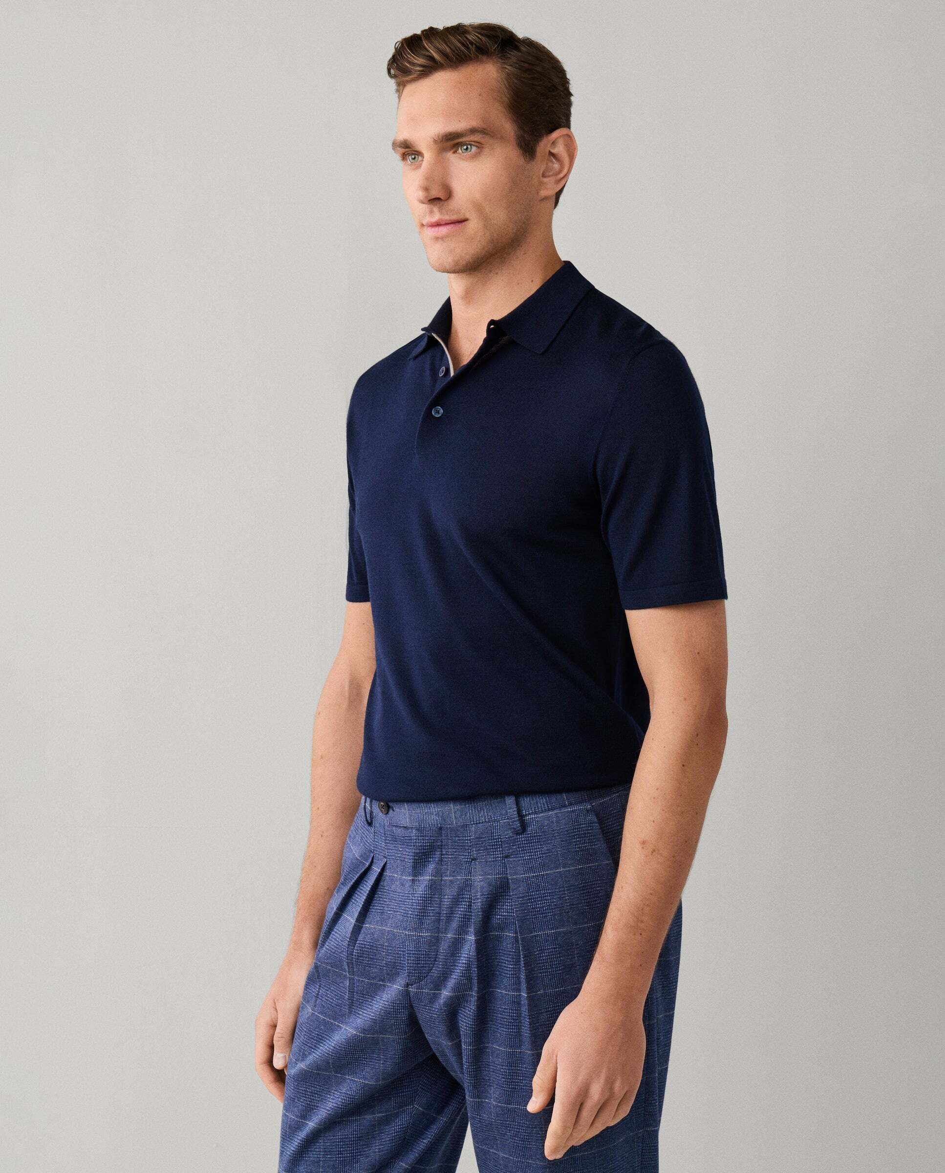 Polo manga corta mezcla de seda fit clásico - Hackett - Azul marino Azul marino-7