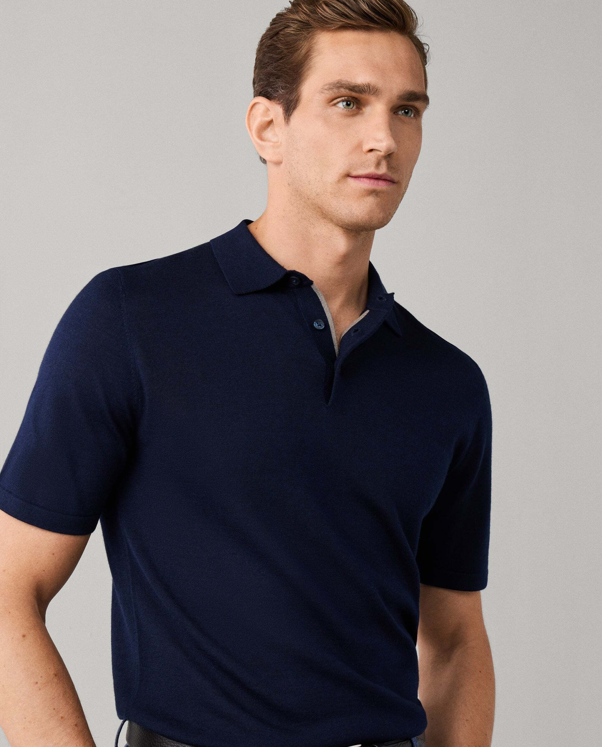 Polo manga corta mezcla de seda fit clásico - Hackett - Azul marino Azul marino-8