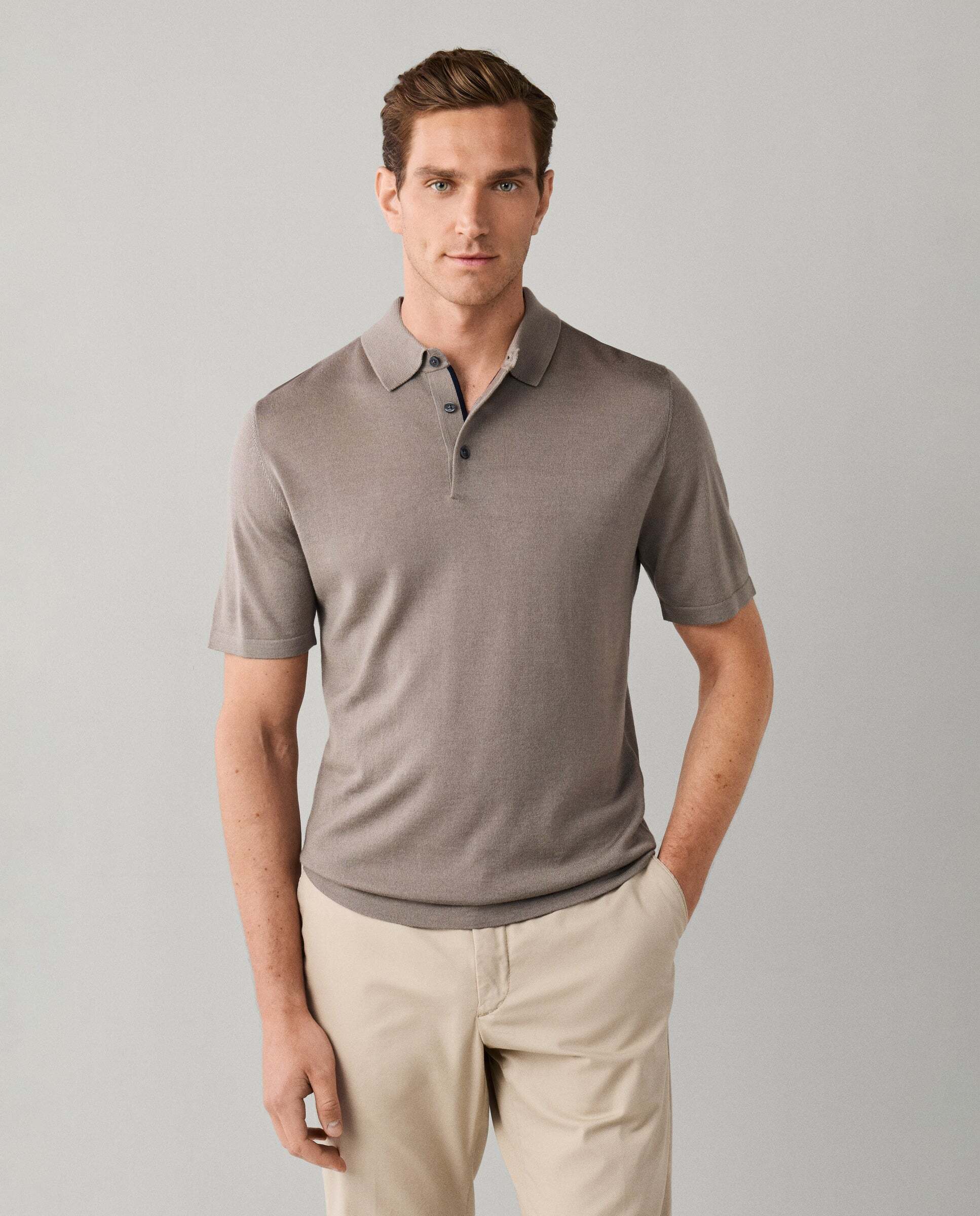 Polo manga corta mezcla de seda fit clásico - Hackett - Natural Natural-1