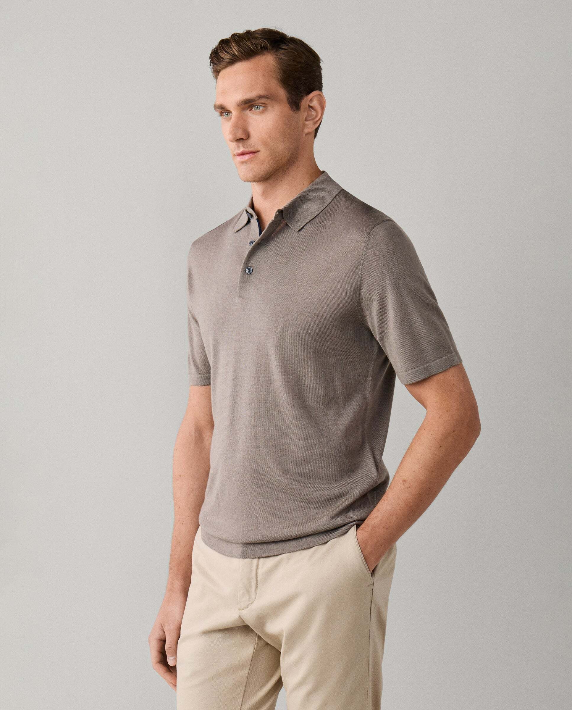Polo manga corta mezcla de seda fit clásico - Hackett - Natural Natural-7