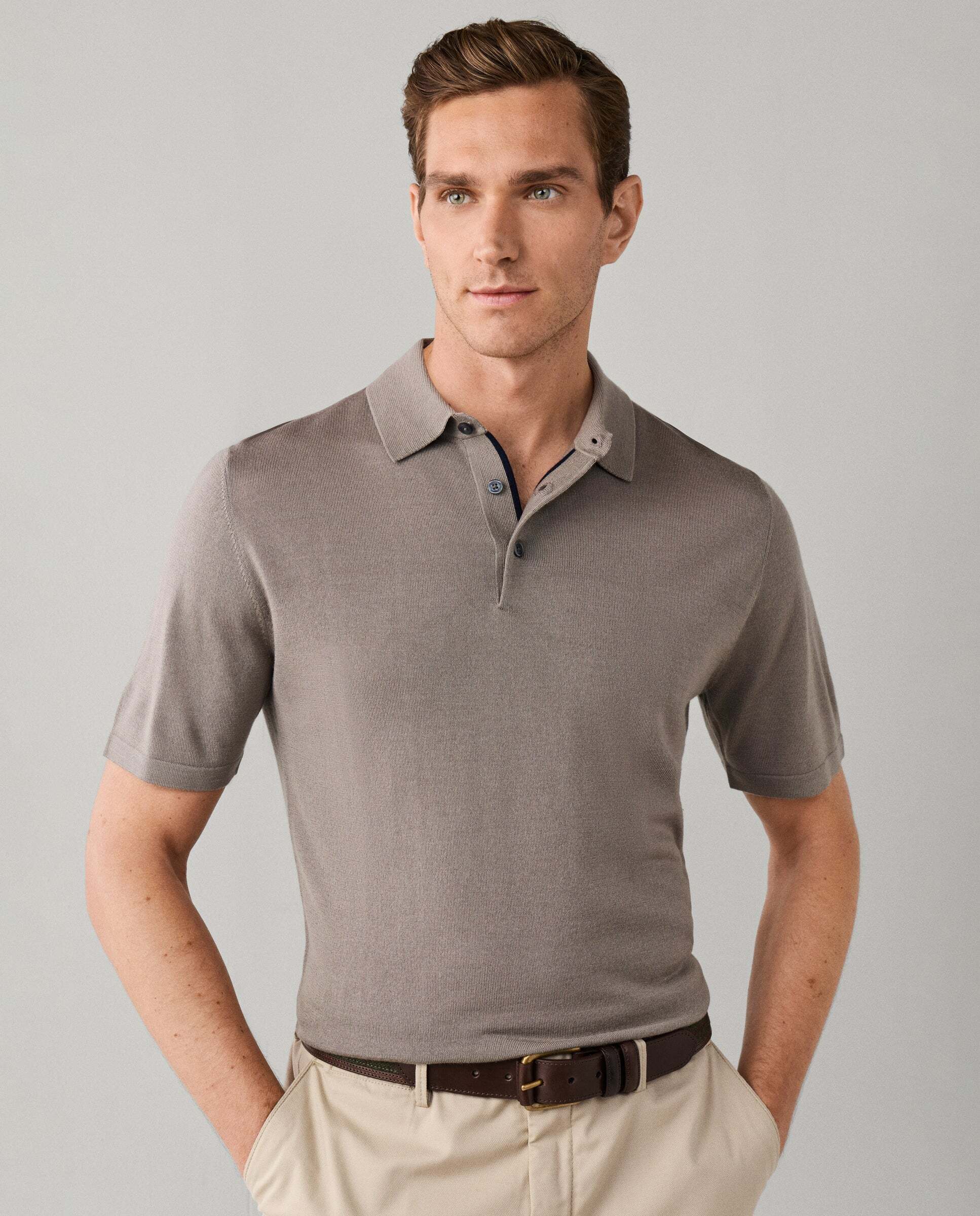 Polo manga corta mezcla de seda fit clásico - Hackett - Natural Natural-8